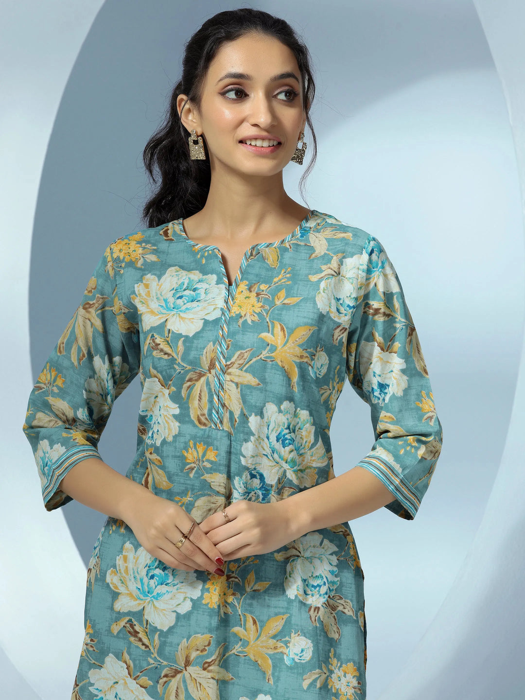  Grey Printed Cotton Straight Suit With Dupatta 