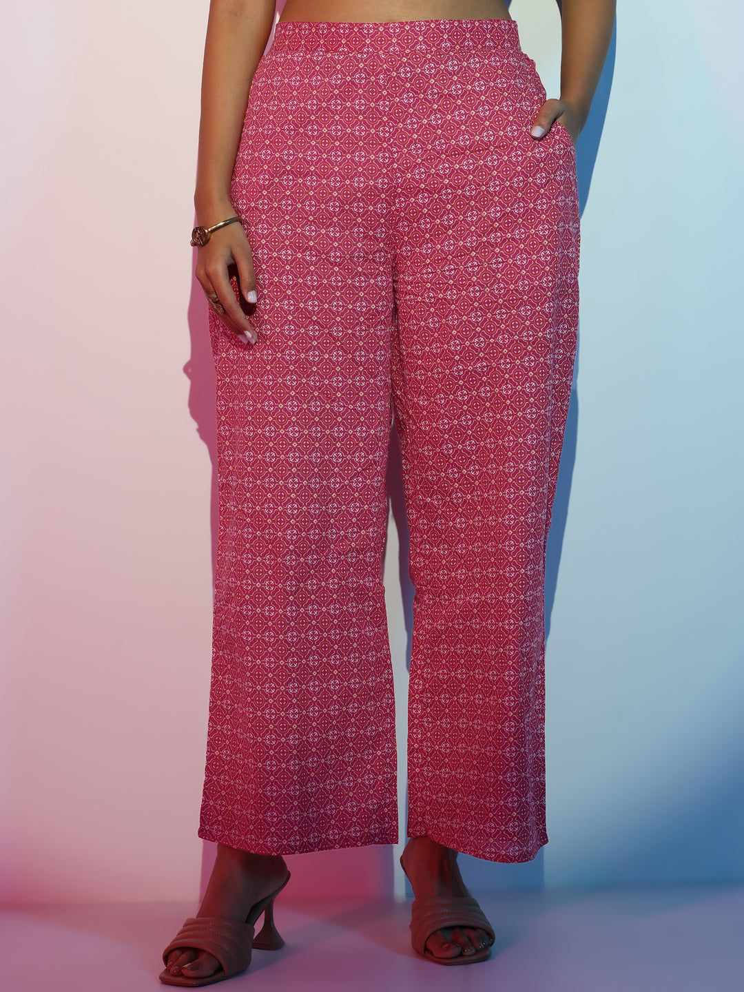  Pink Printed Cotton Straight Suit With Dupatta 