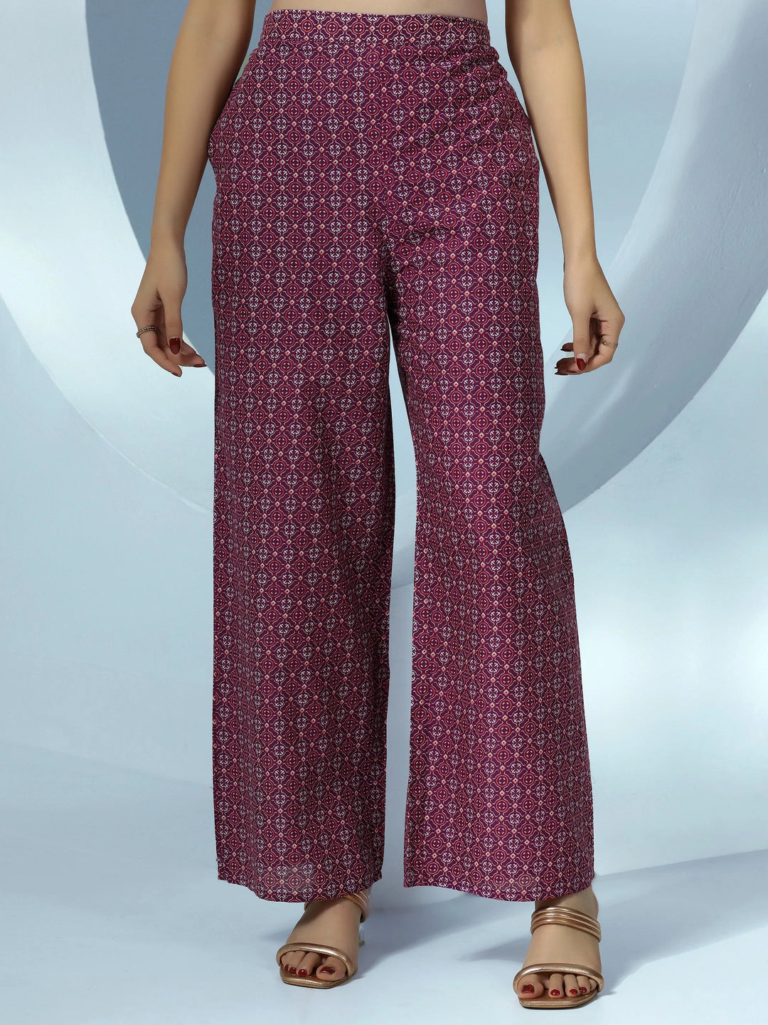  Wine Printed Cotton Straight Suit With Dupatta 