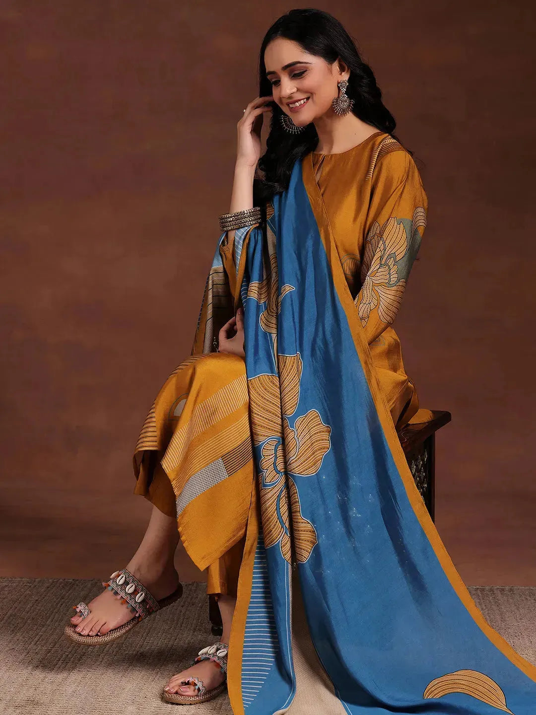 libas Mustard Printed Cotton Blend Straight Suit With Dupatta-picture-40