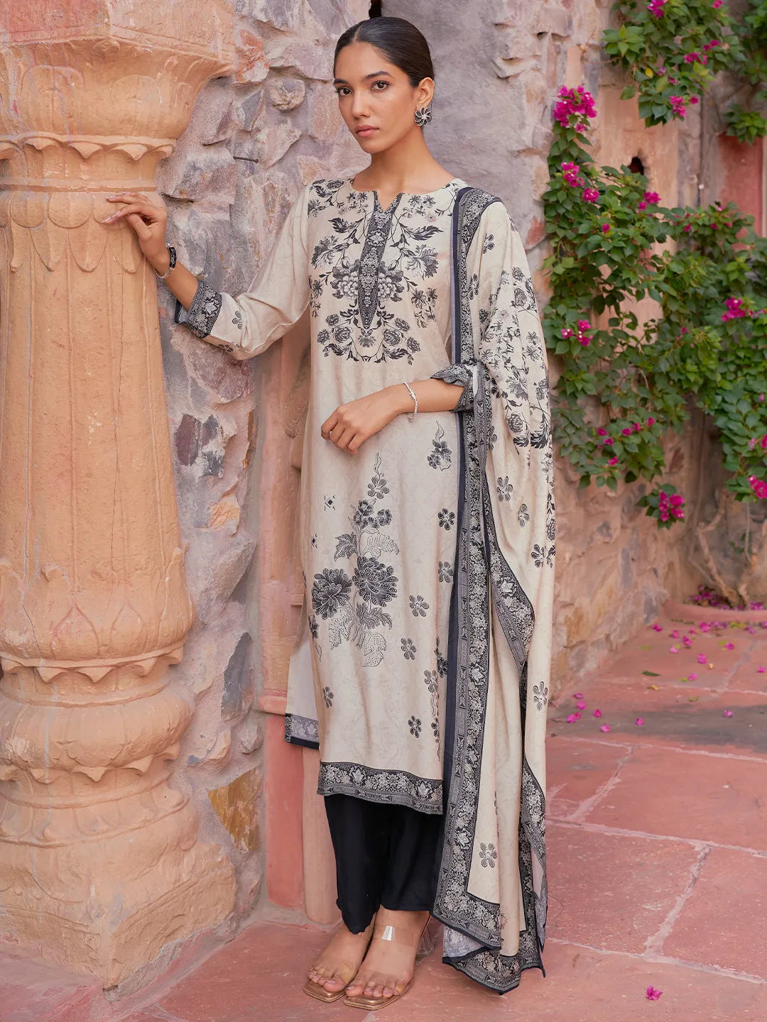 libas Monochrome Printed Silk Blend Straight Suit With Dupatta-picture-35
