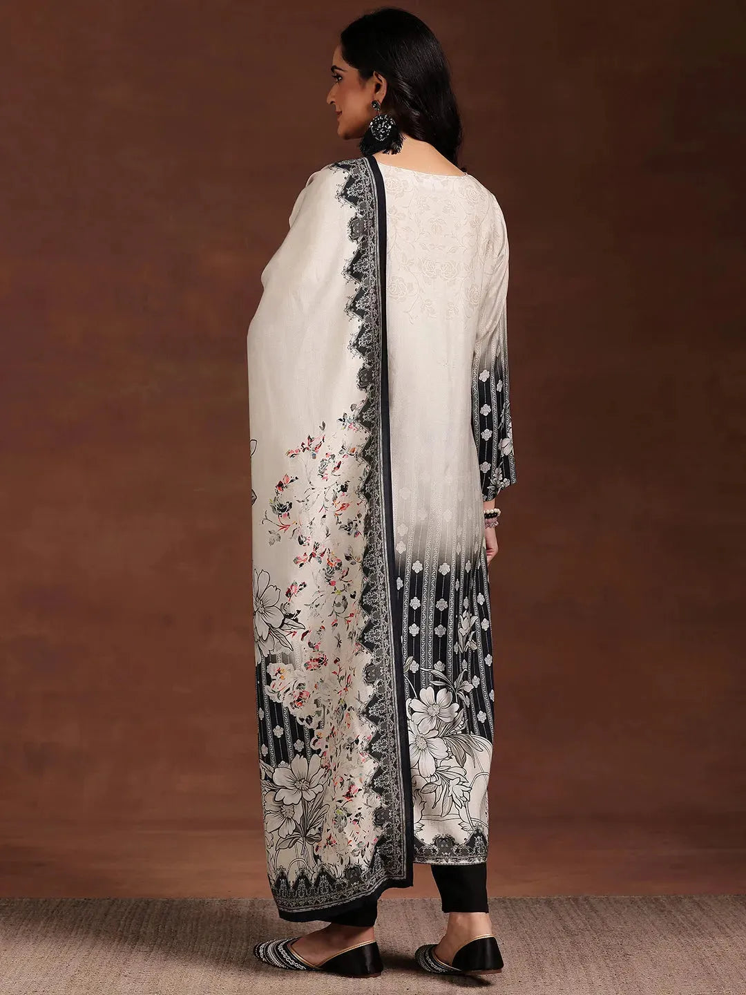  Monochrome Printed Silk Blend Straight Suit With Dupatta 