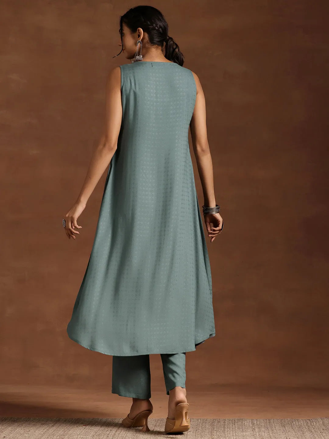  Grey Woven Design Rayon A-Line Kurta With Trousers 