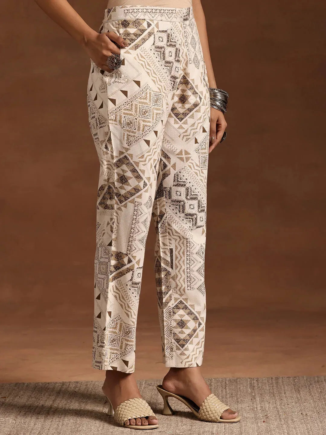  Beige Printed Cotton Straight Kurta Set 