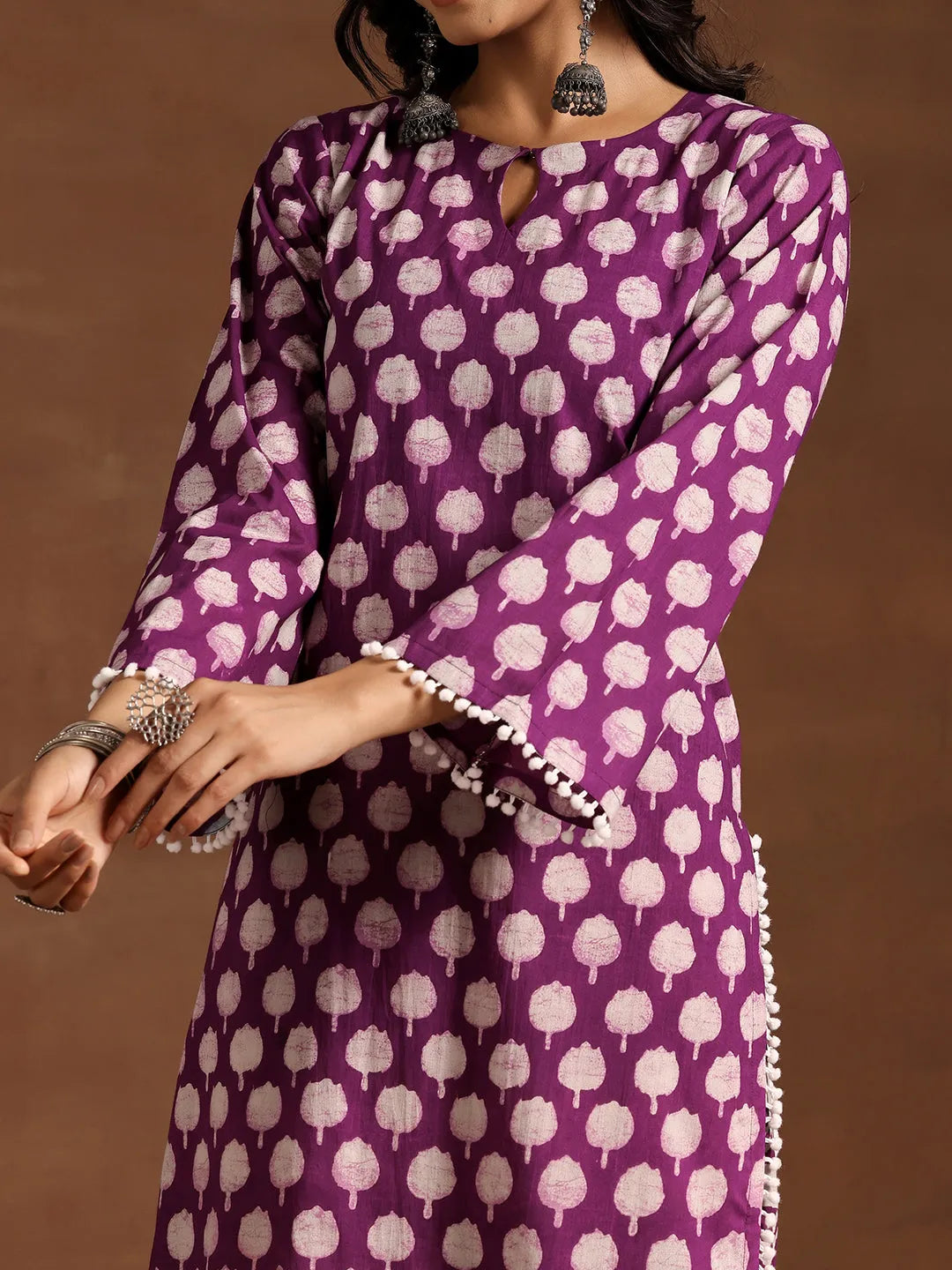  Purple Printed Cotton Straight Kurta Set 