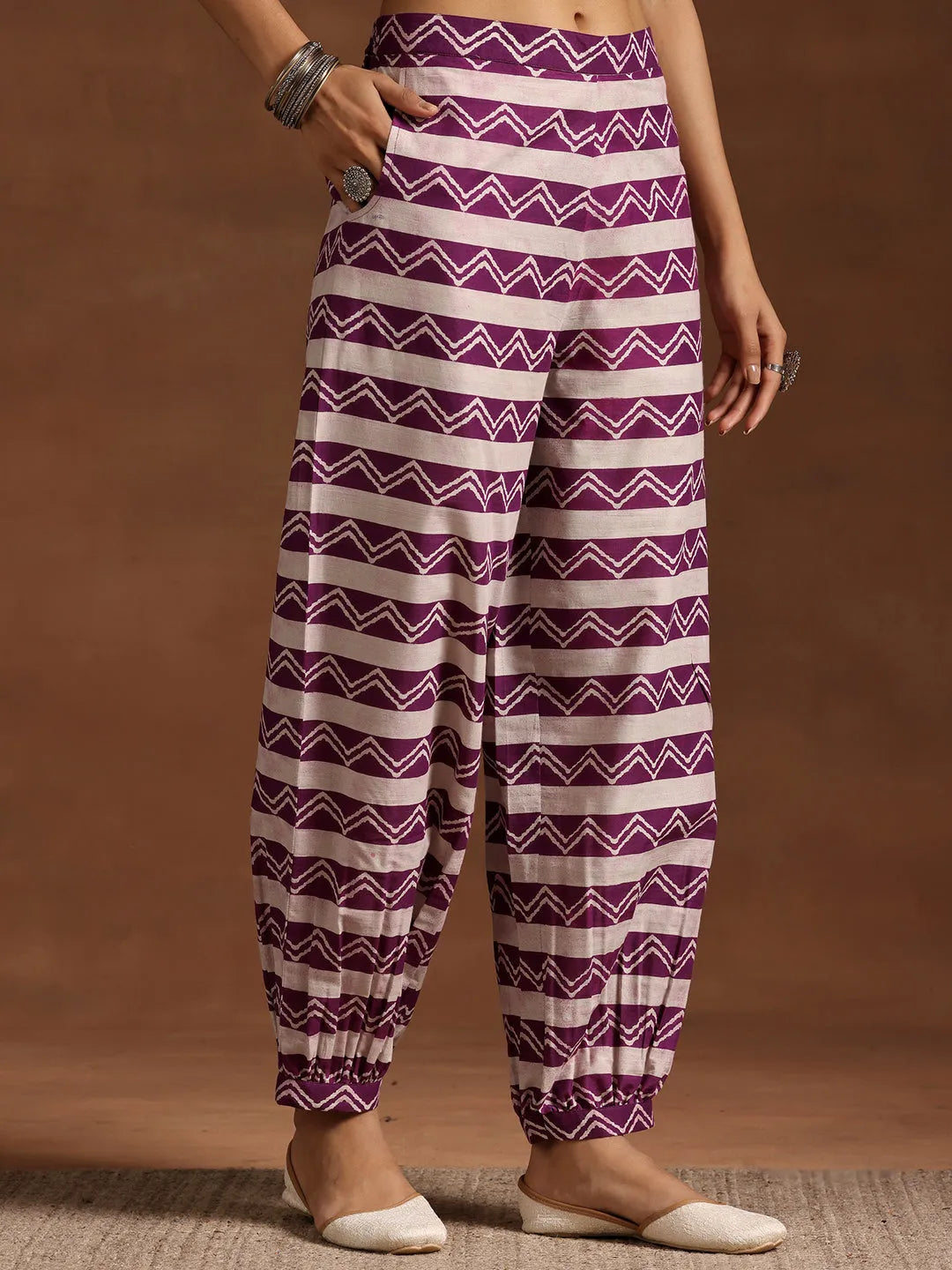  Purple Printed Cotton Straight Kurta Set 