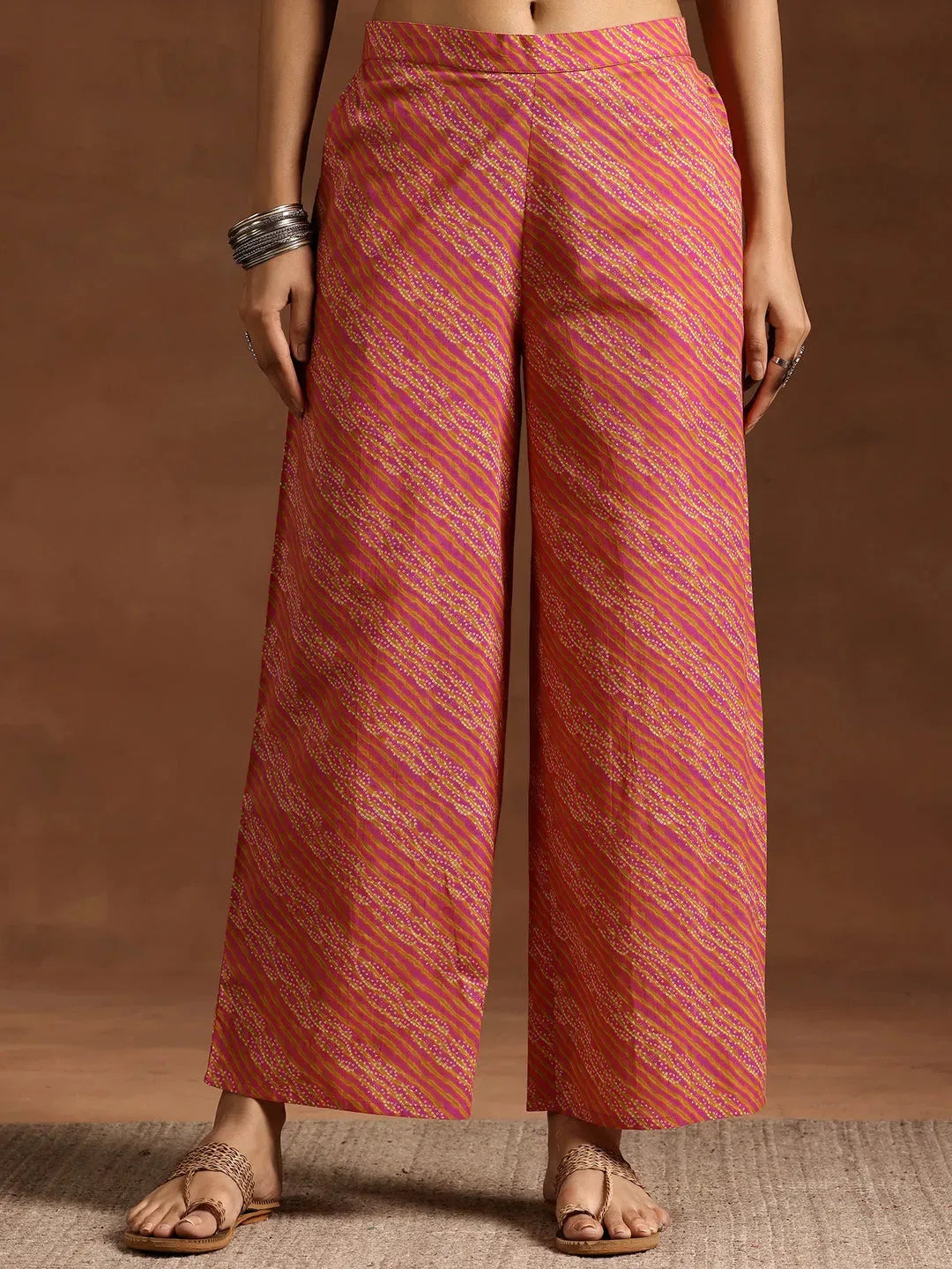  Pink Printed Cotton A-Line Kurta With Palazzos 
