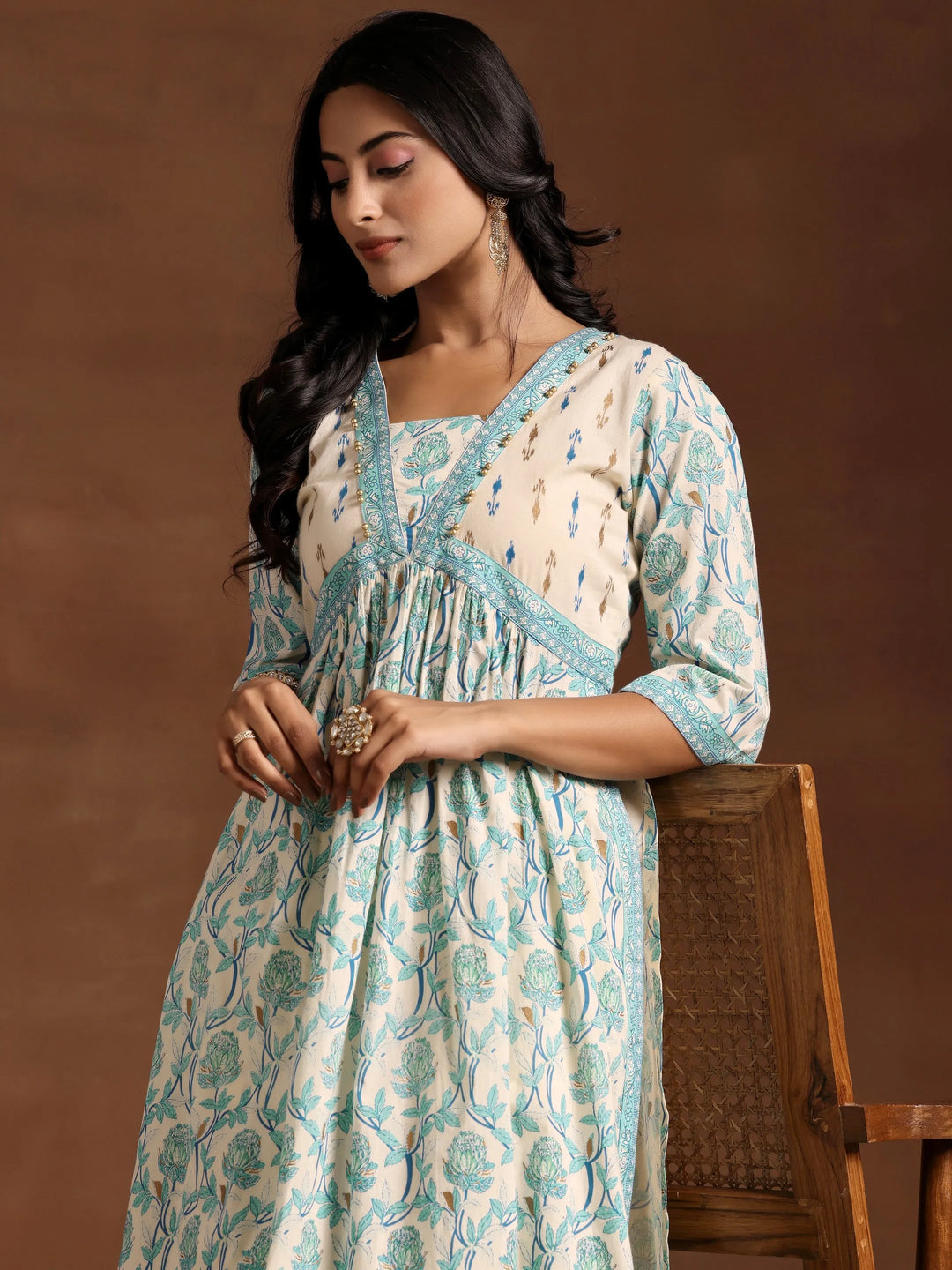  Blue Printed Cotton A-Line Kurta With Salwar 