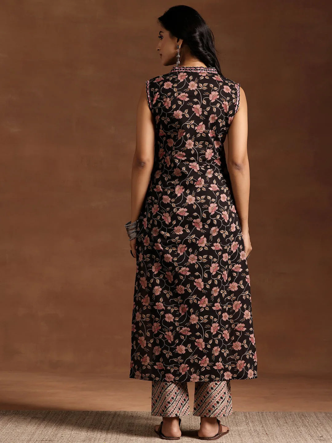  Black Printed Cotton Straight Kurta Set 