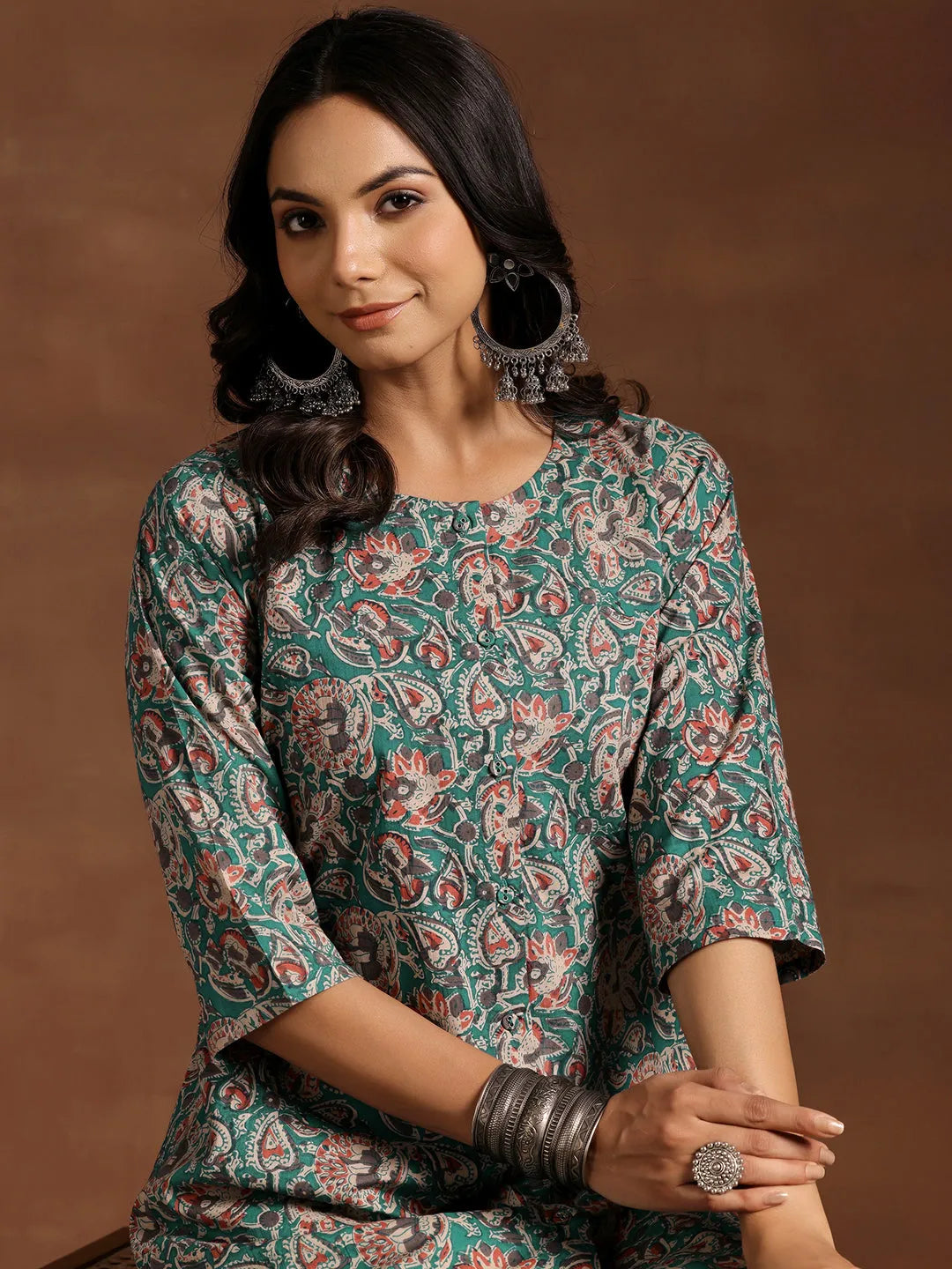  Blue Printed Cotton A-line Kurta With Trousers 