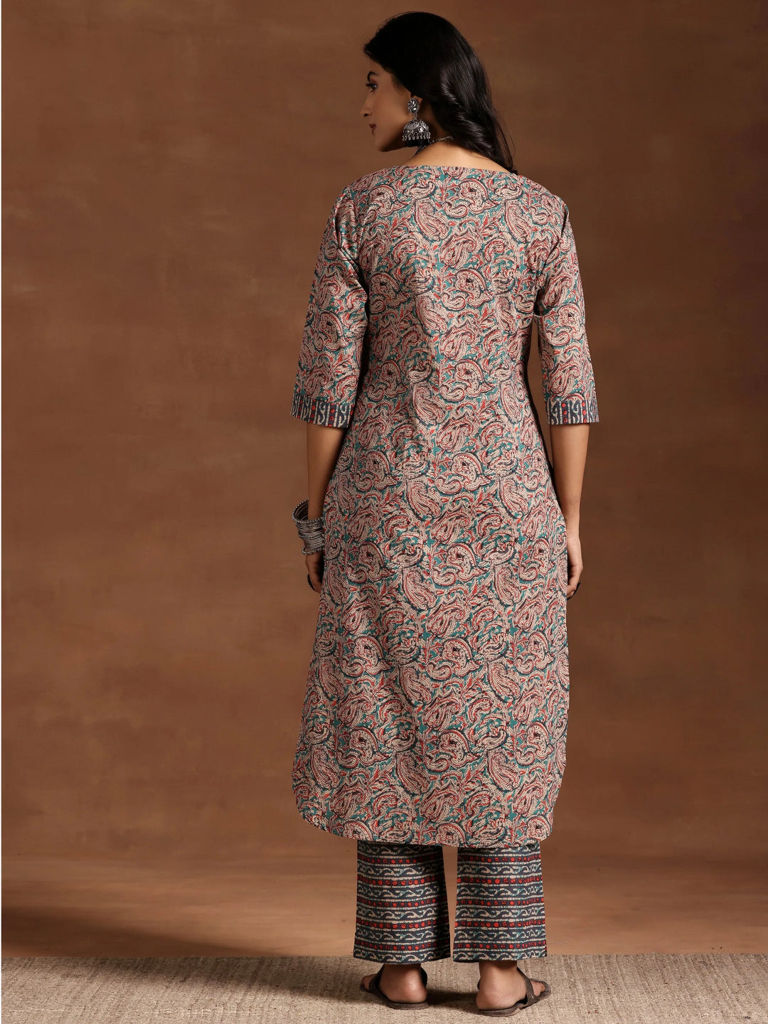  Blue Printed Cotton Straight Kurta Set 