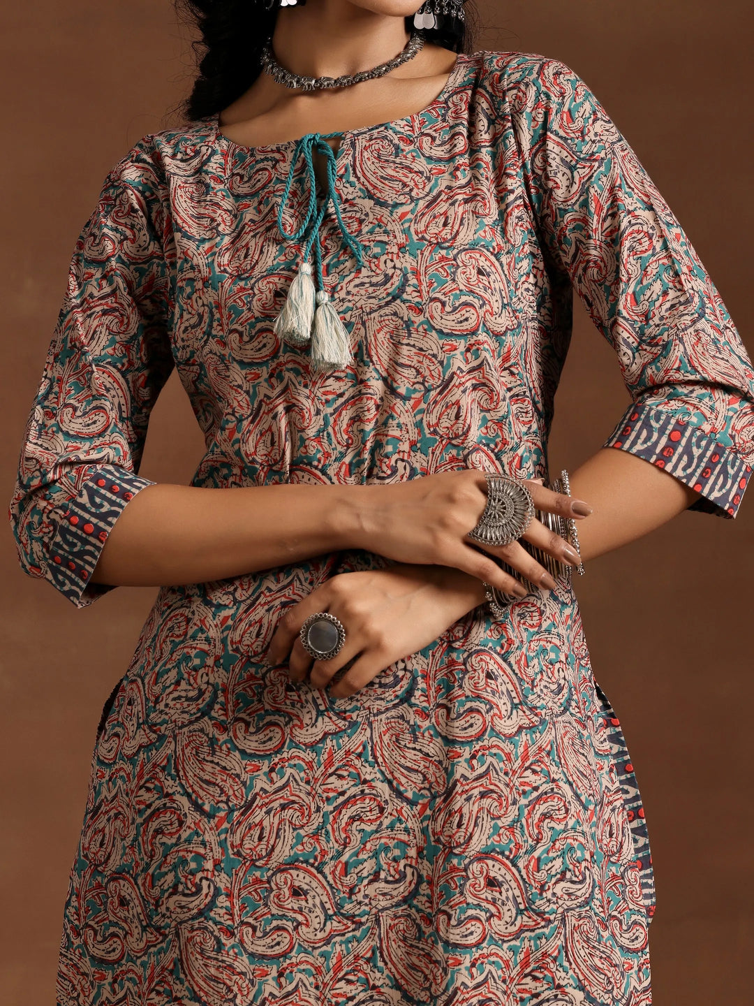  Blue Printed Cotton Straight Kurta Set 