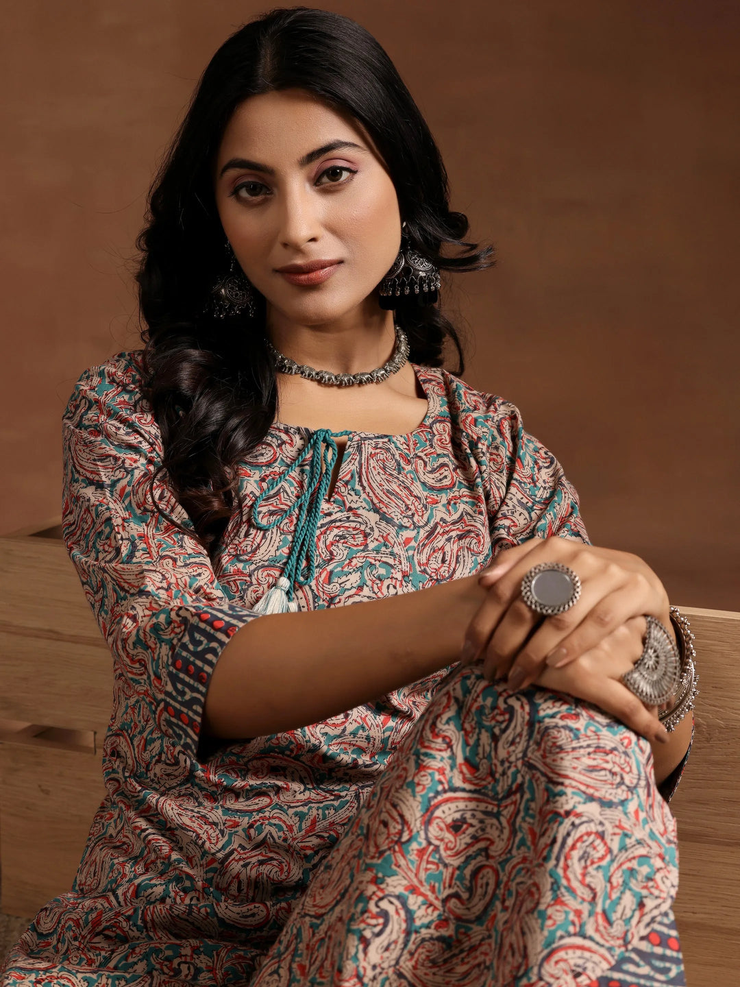  Blue Printed Cotton Straight Kurta Set 