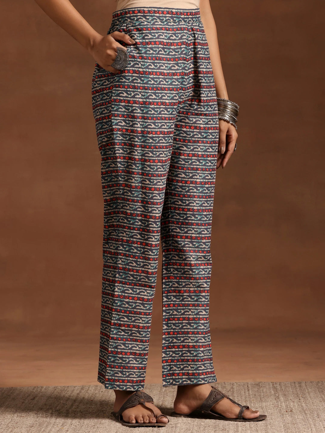 Blue Printed Cotton Straight Kurta Set 