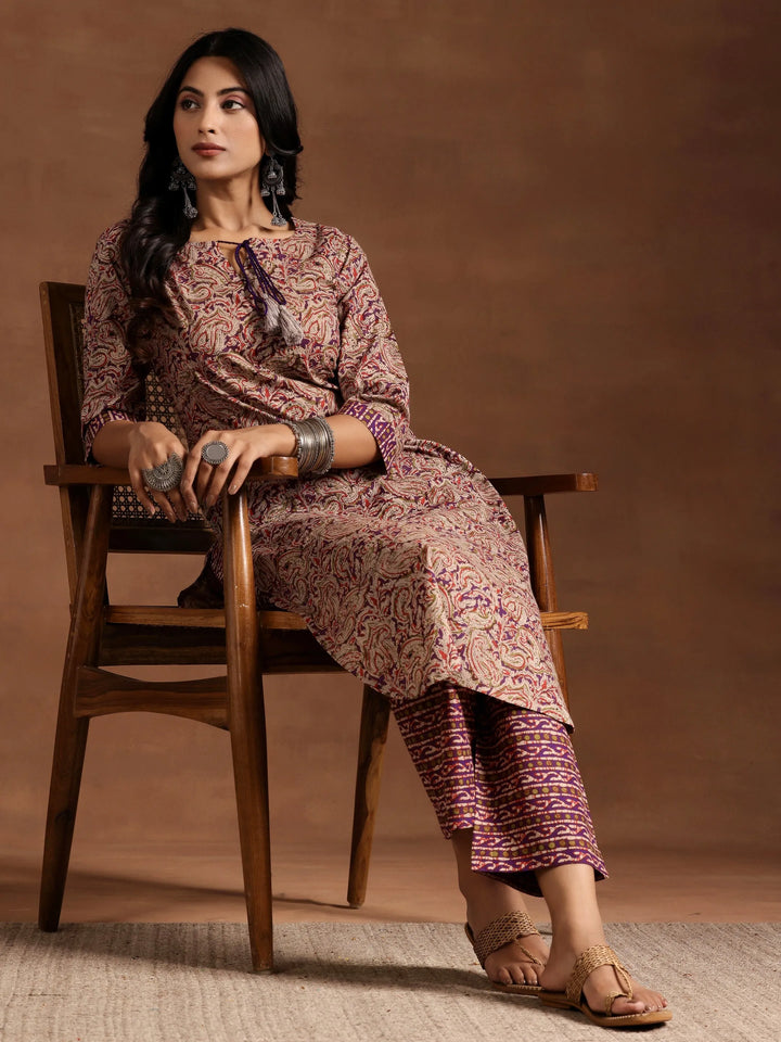 Purple - Plain Cotton Long Kurta