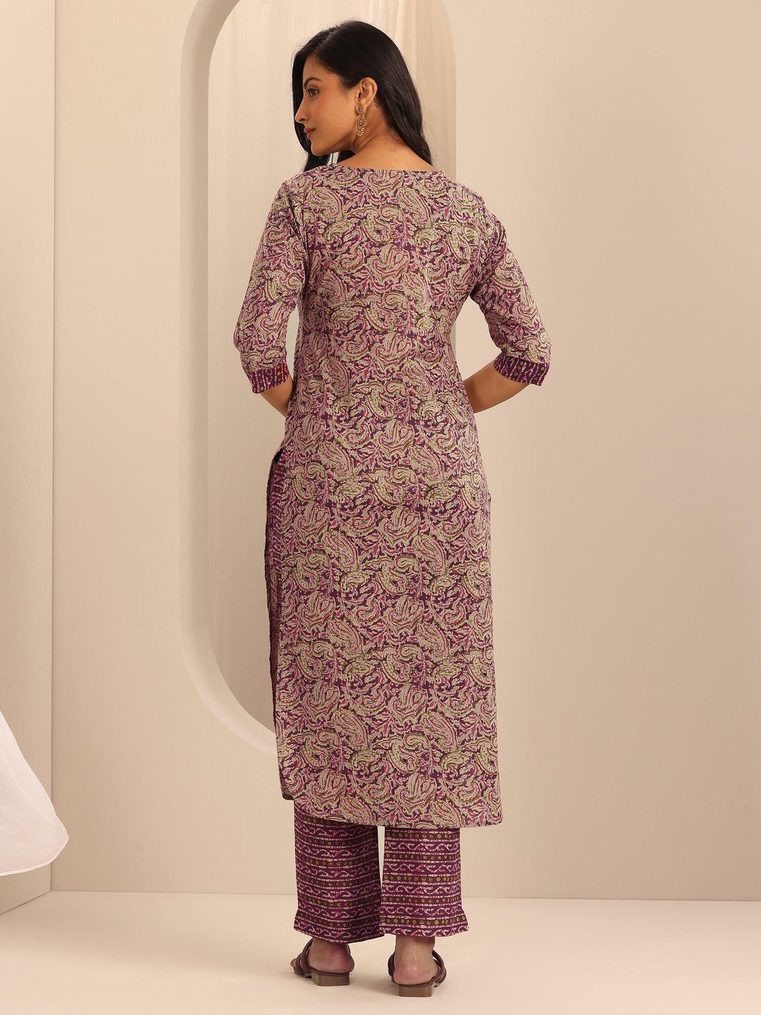  Purple Printed Cotton Straight Kurta Set 