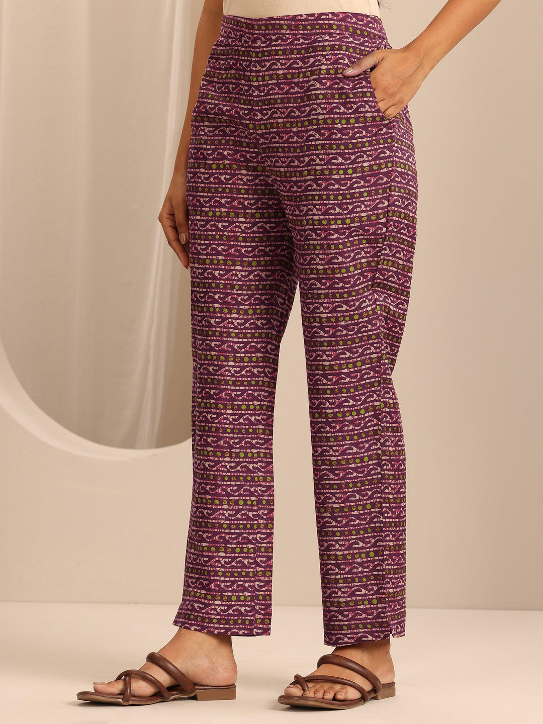  Purple Printed Cotton Straight Kurta Set 
