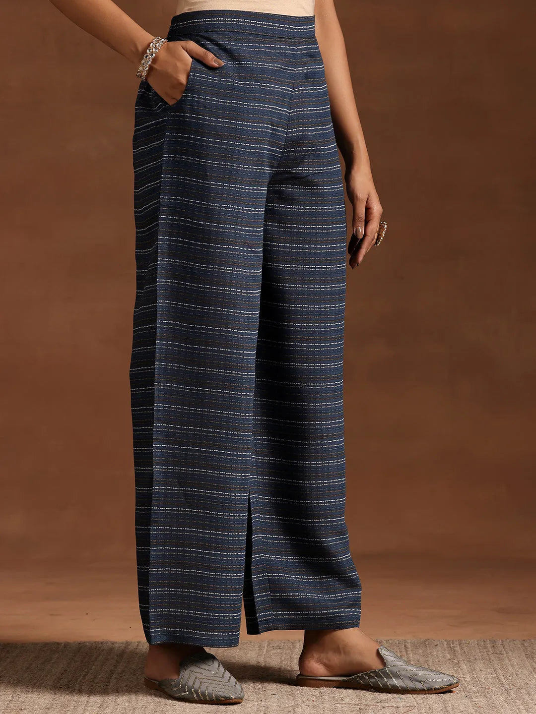  Blue Printed Silk Blend Straight Kurta Set 