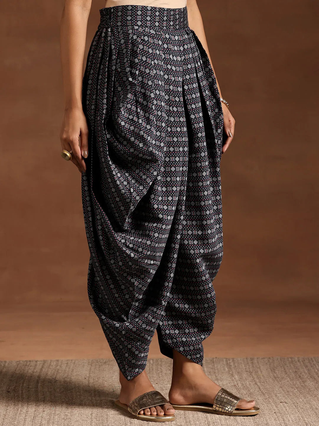  Blue Printed Silk Blend A-line Kurta With Salwar 