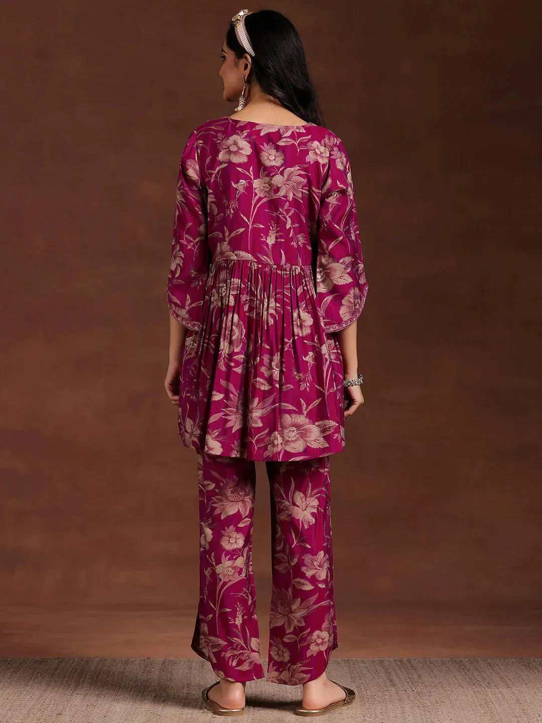  Pink Printed Silk Blend Co-Ords 