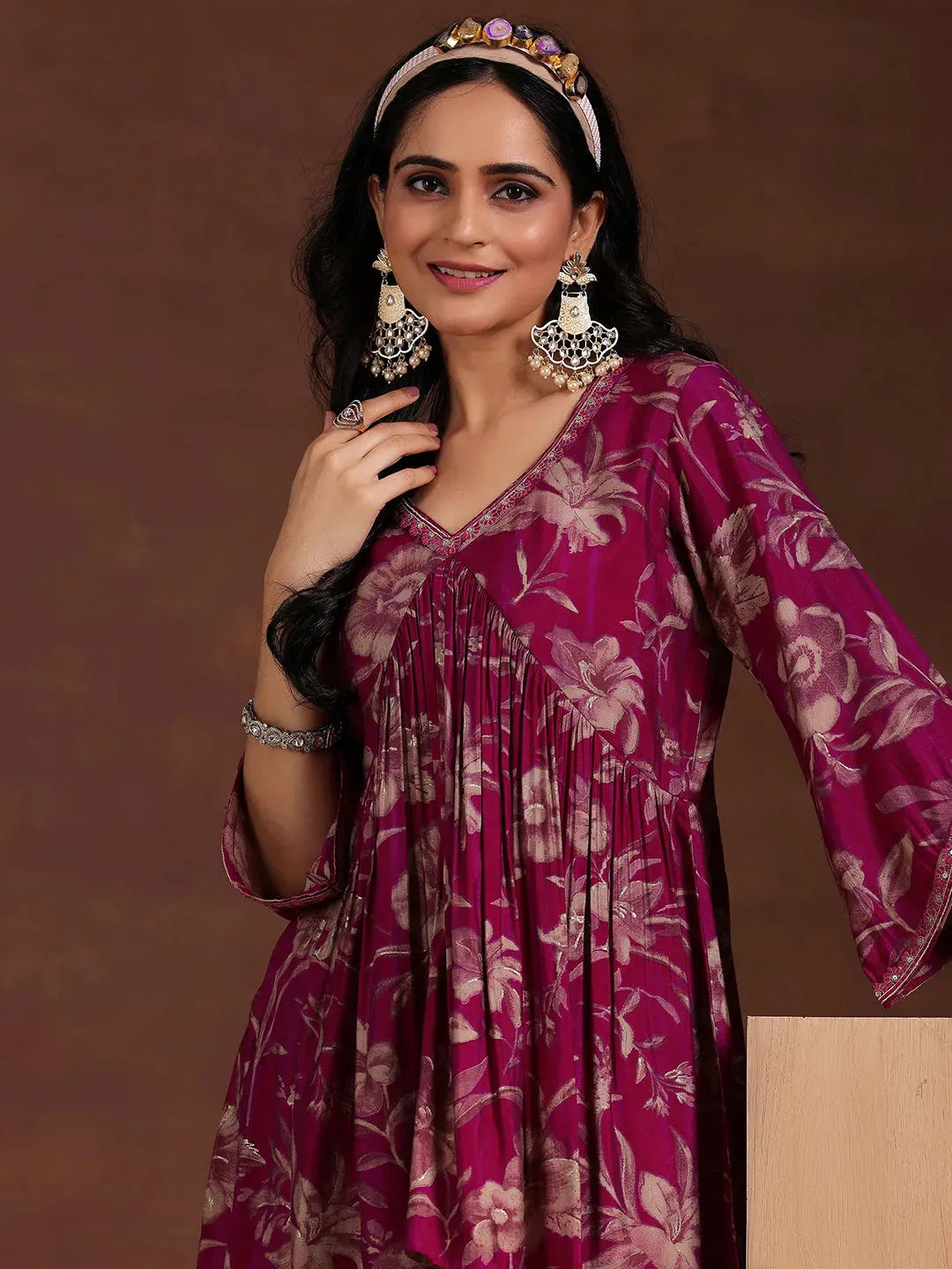  Pink Printed Silk Blend Co-Ords 