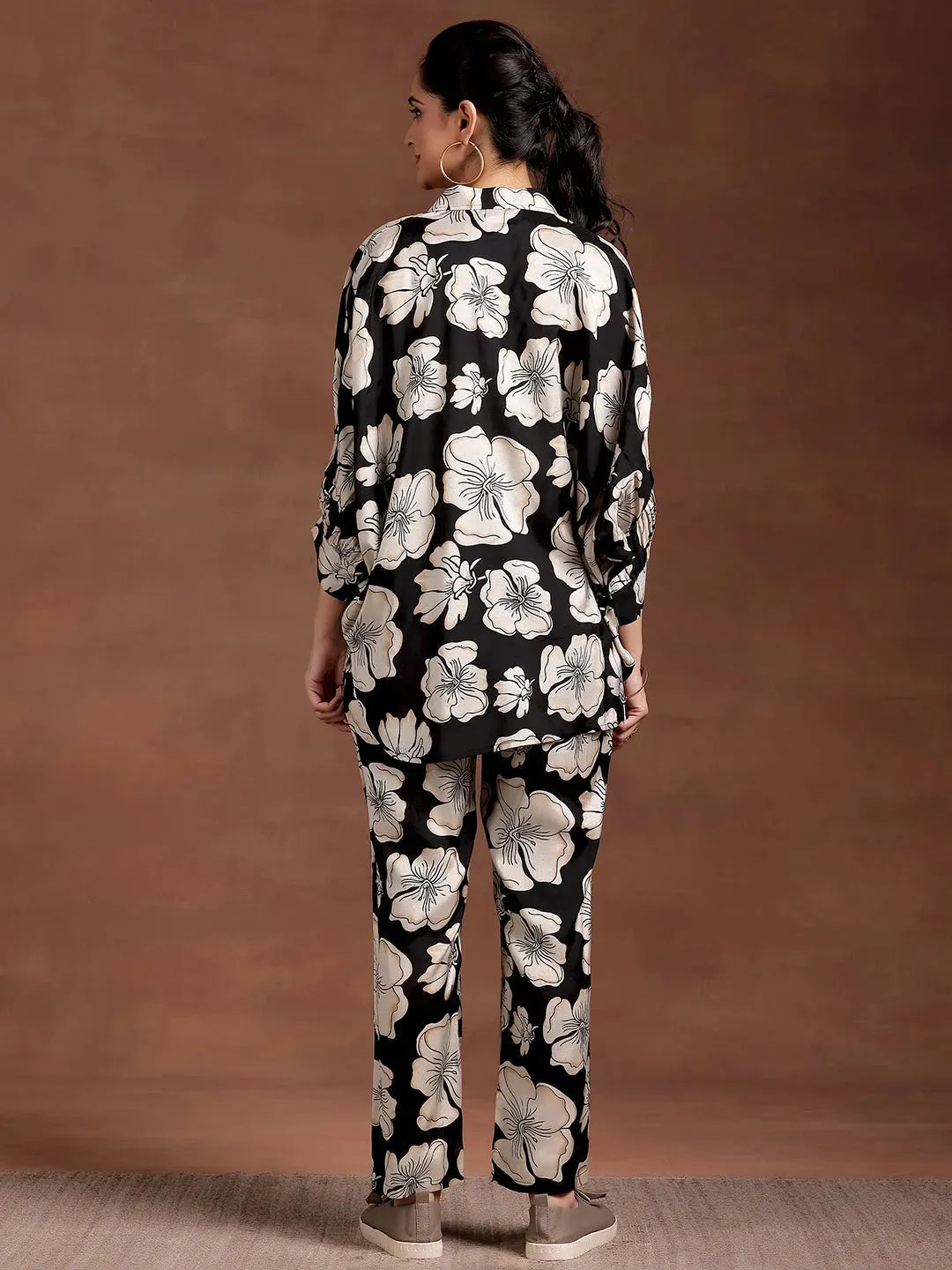  Black Printed Silk Blend Co-Ords 