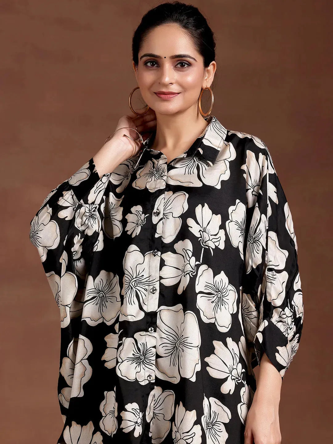  Black Printed Silk Blend Co-Ords 