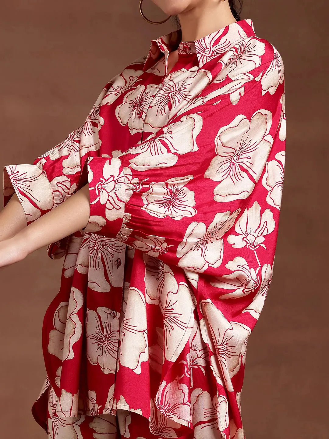  Red Printed Silk Blend Co-Ords 