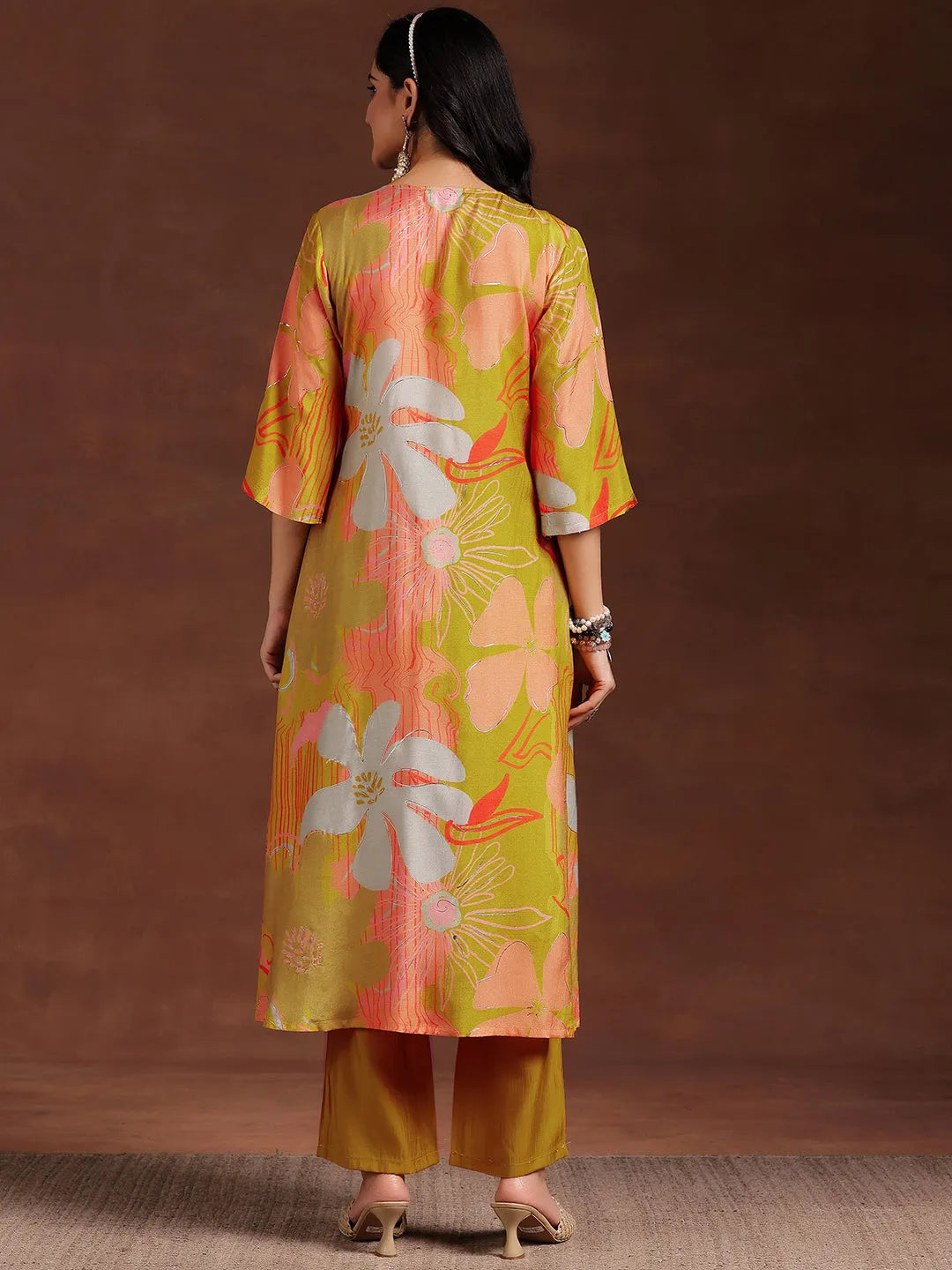  Mustard Printed Silk Blend Co-Ords 