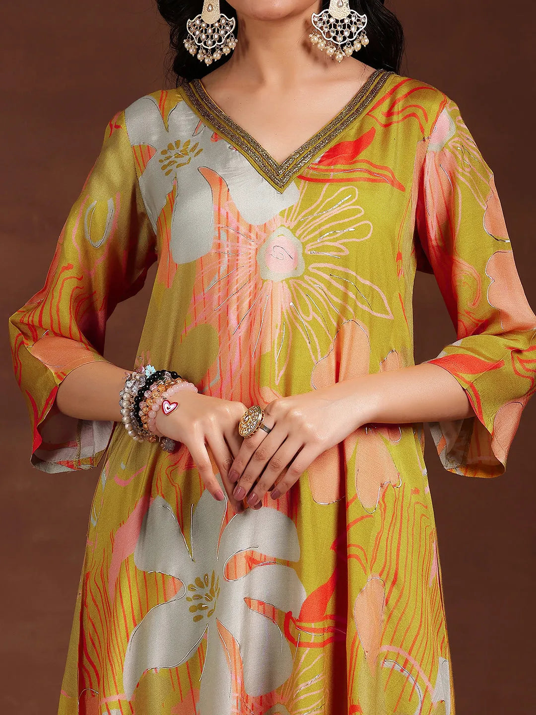  Mustard Printed Silk Blend Co-Ords 