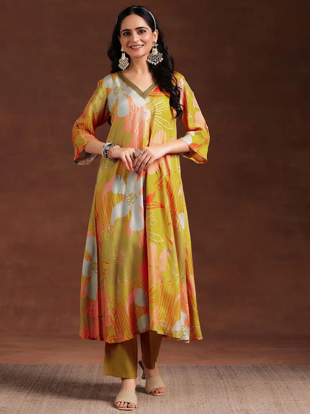 Mustard Printed Silk Blend Co-Ords 