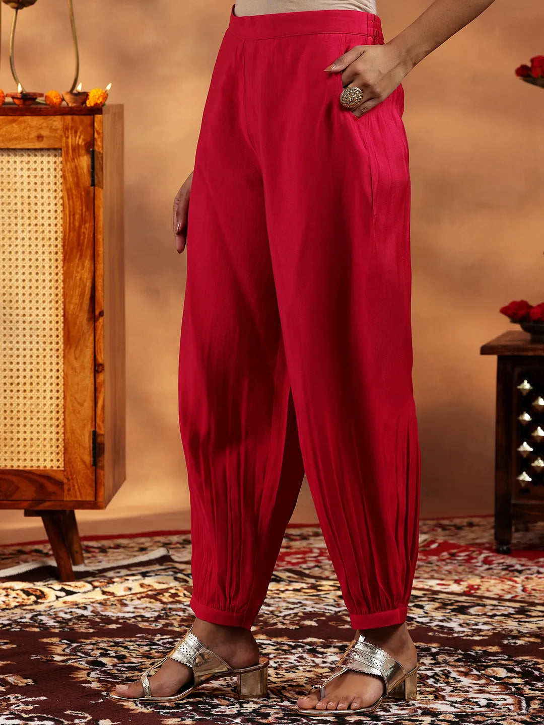  Pink Embroidered Silk Blend A-Line Kurta With Salwar & Dupatta 