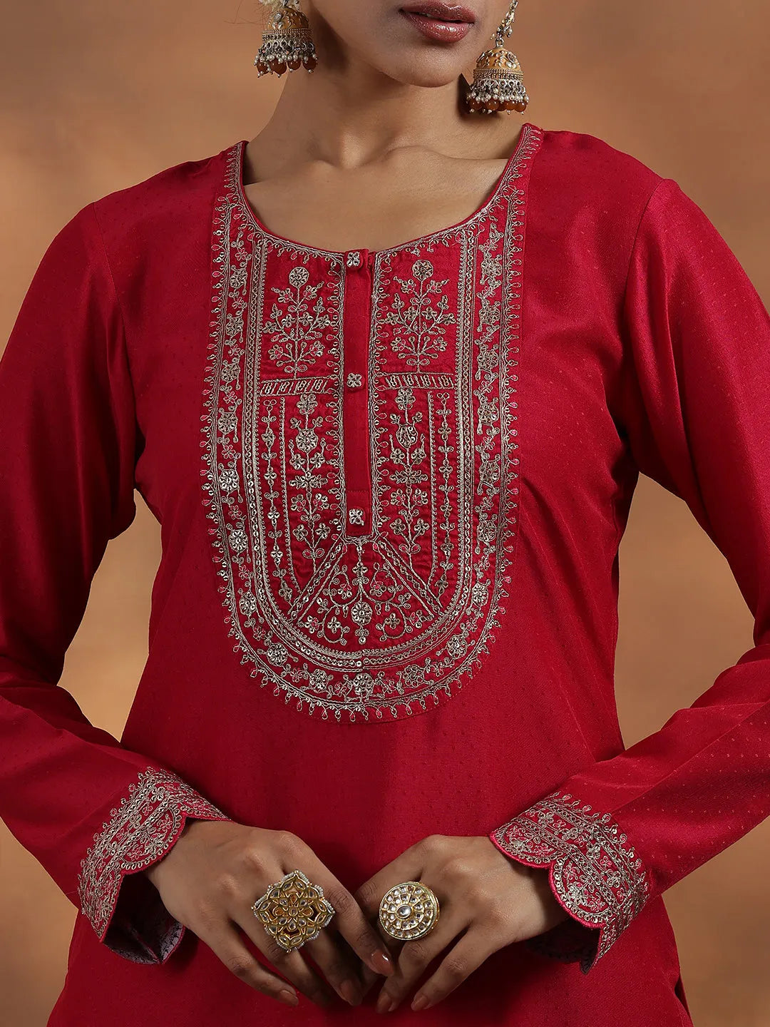  Pink Embroidered Silk Blend Straight Suit With Dupatta 