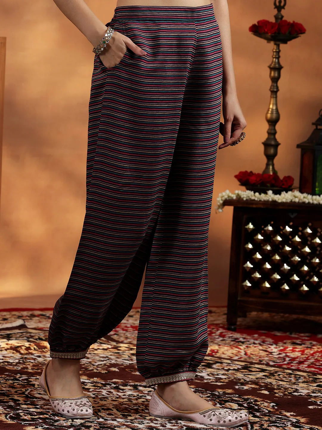  Wine Printed Silk Blend A-Line Kurta With Salwar & Dupatta 