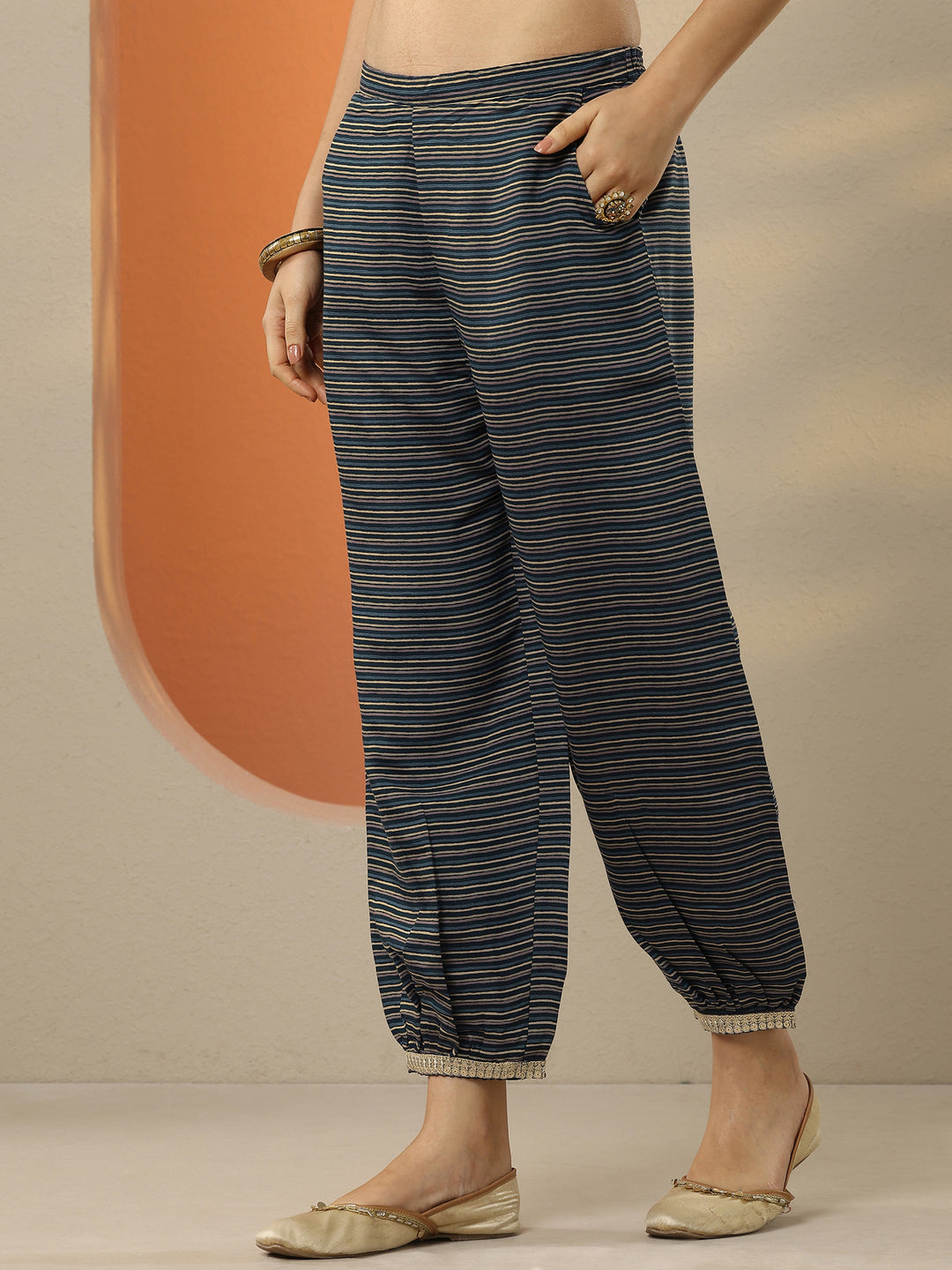  Blue Printed Silk Blend A-Line Kurta With Salwar & Dupatta 