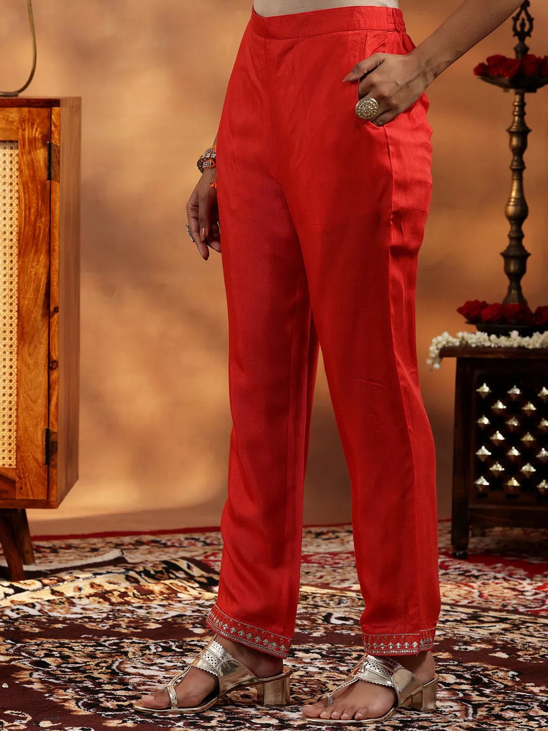  Orange Woven Design Silk Blend Straight Suit With Dupatta 