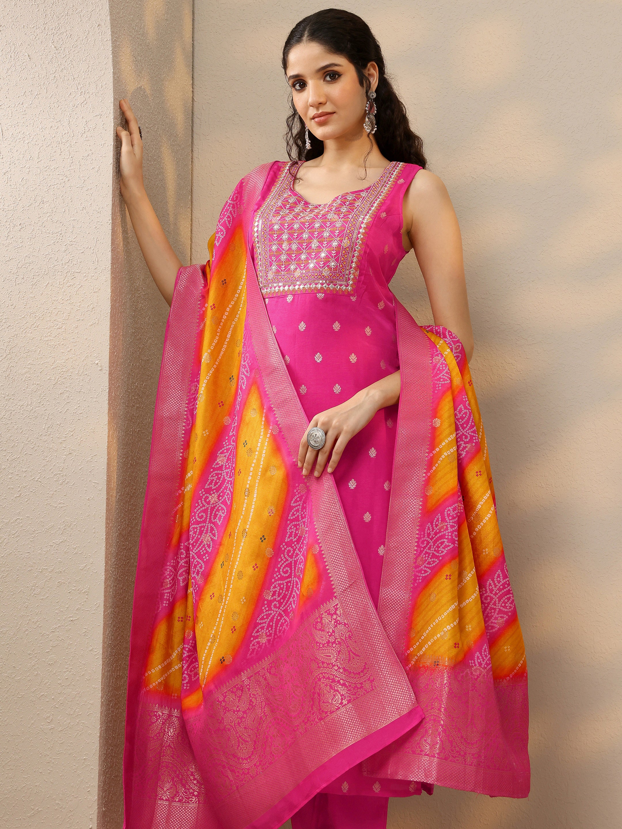 libas Pink Woven Design Silk Blend Straight Suit With Dupatta-picture-57