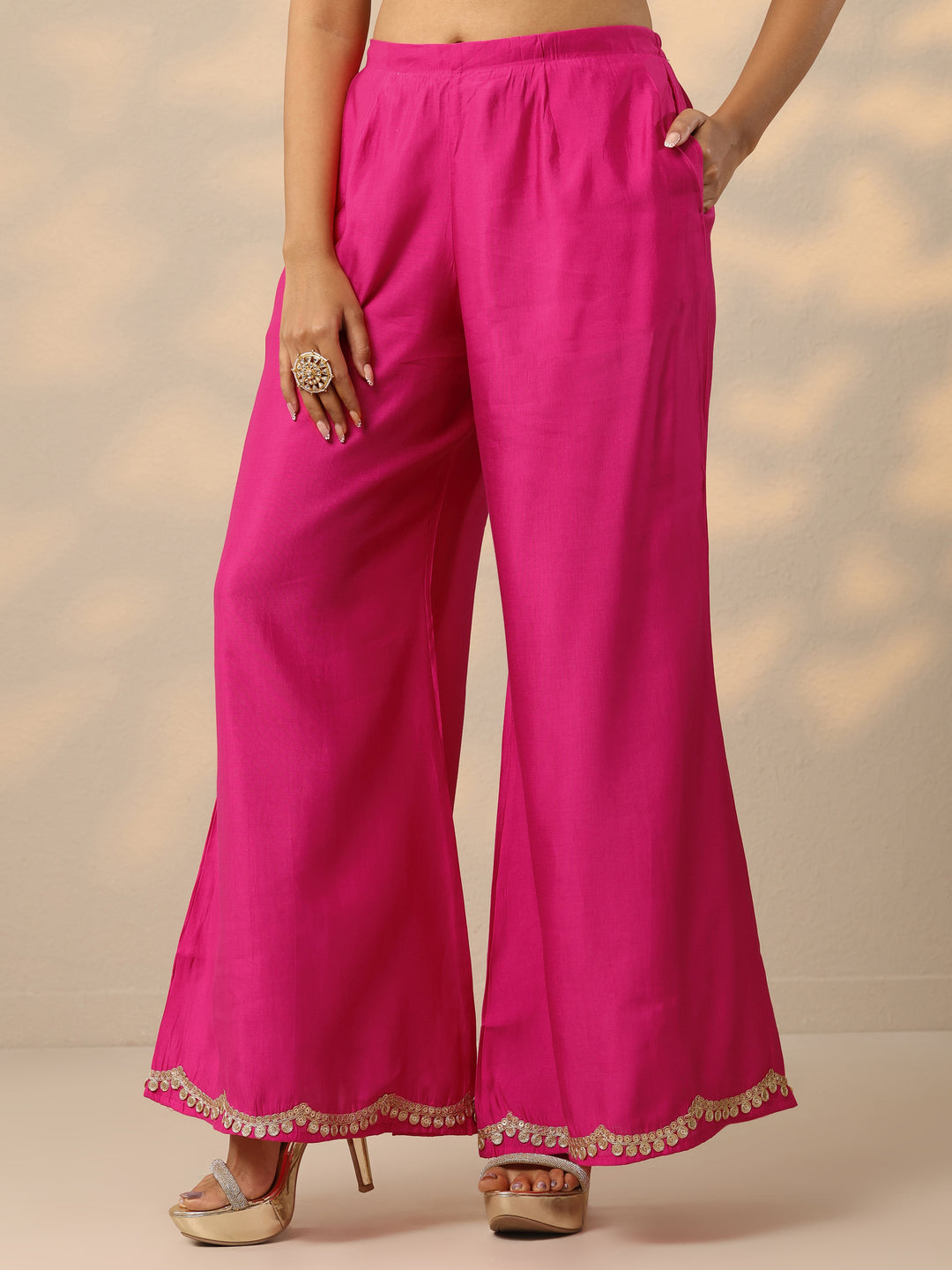  Pink Woven Design Silk Blend Straight Suit With Dupatta 