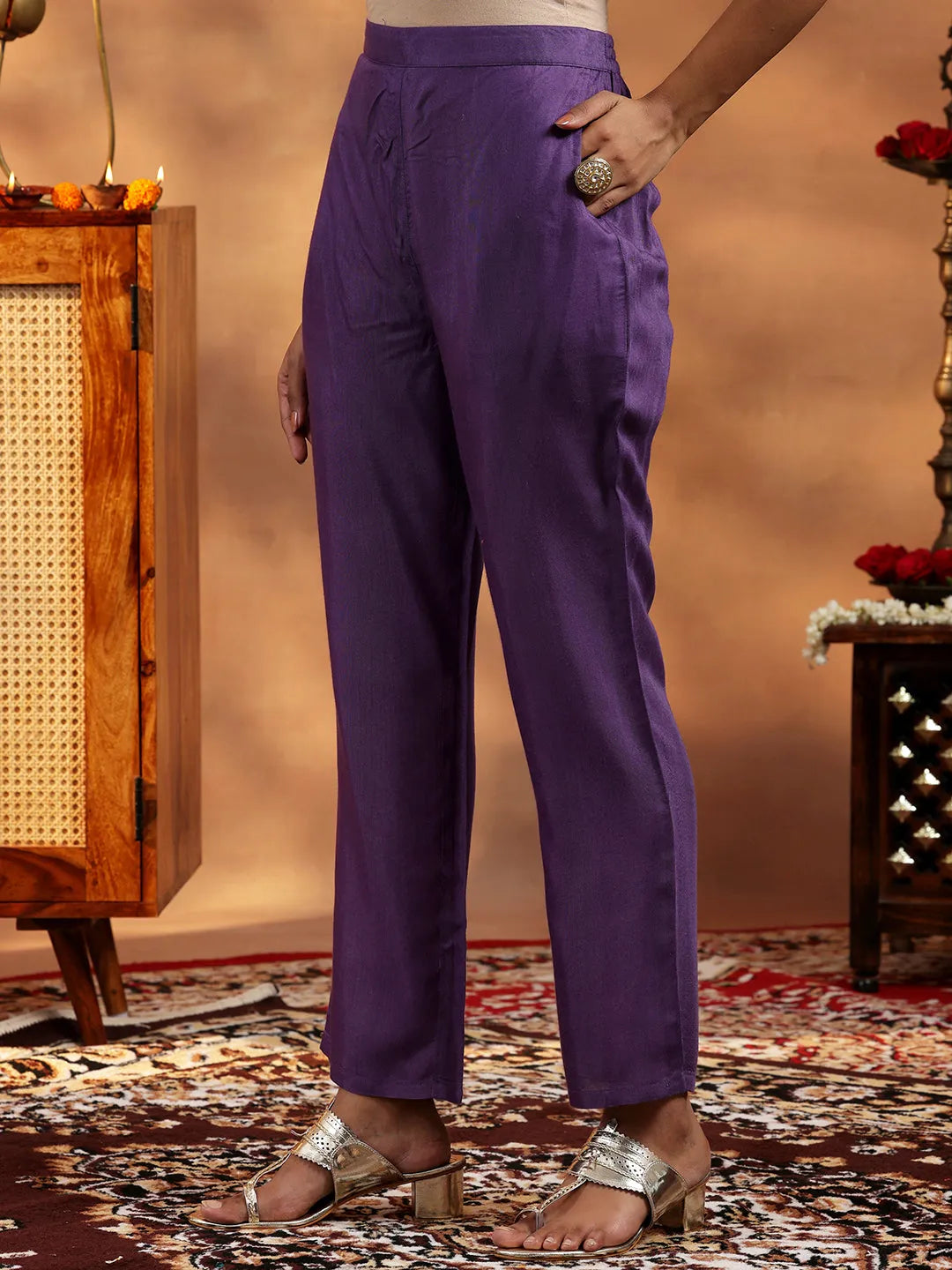  Purple Woven Design Silk Blend Straight Suit With Dupatta 