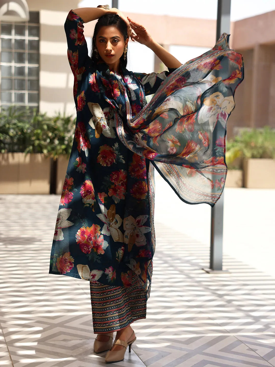 libas Blue Printed Silk Blend Straight Suit With Dupatta-picture-16