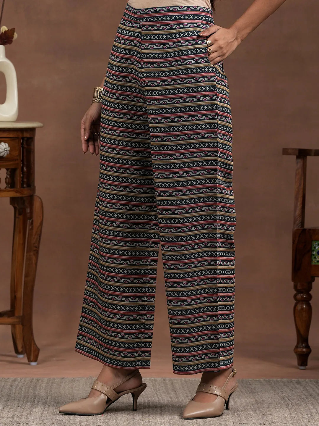  Blue Printed Silk Blend Straight Suit With Dupatta 