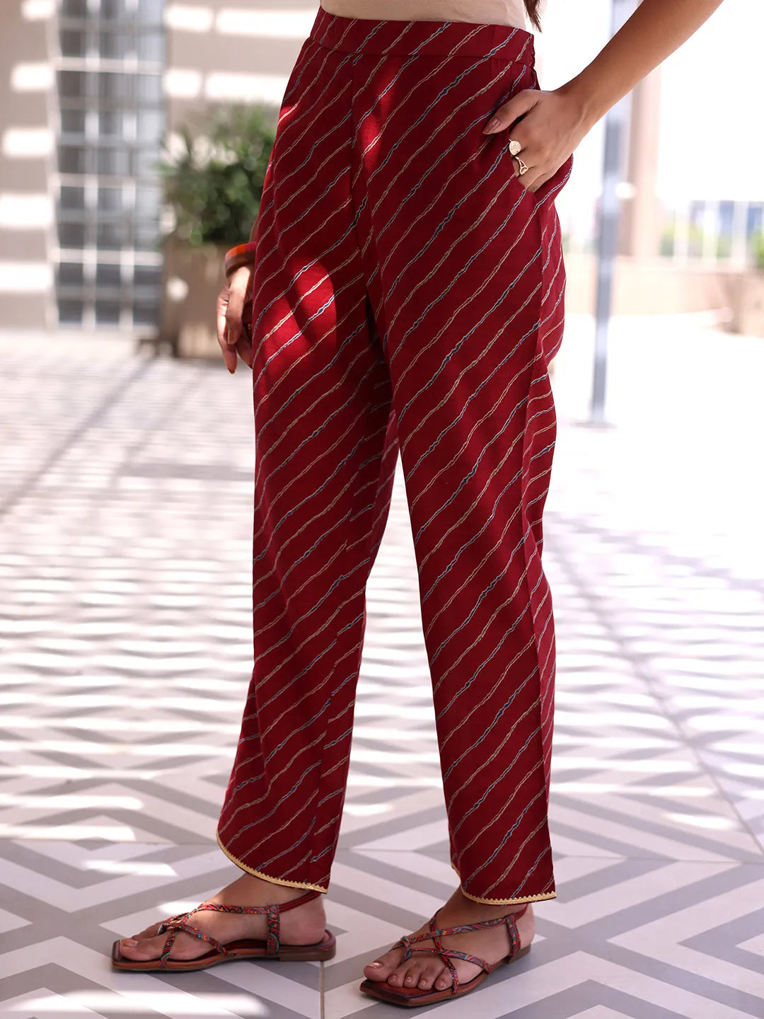  Maroon Printed Silk Blend Anarkali Suit With Dupatta 