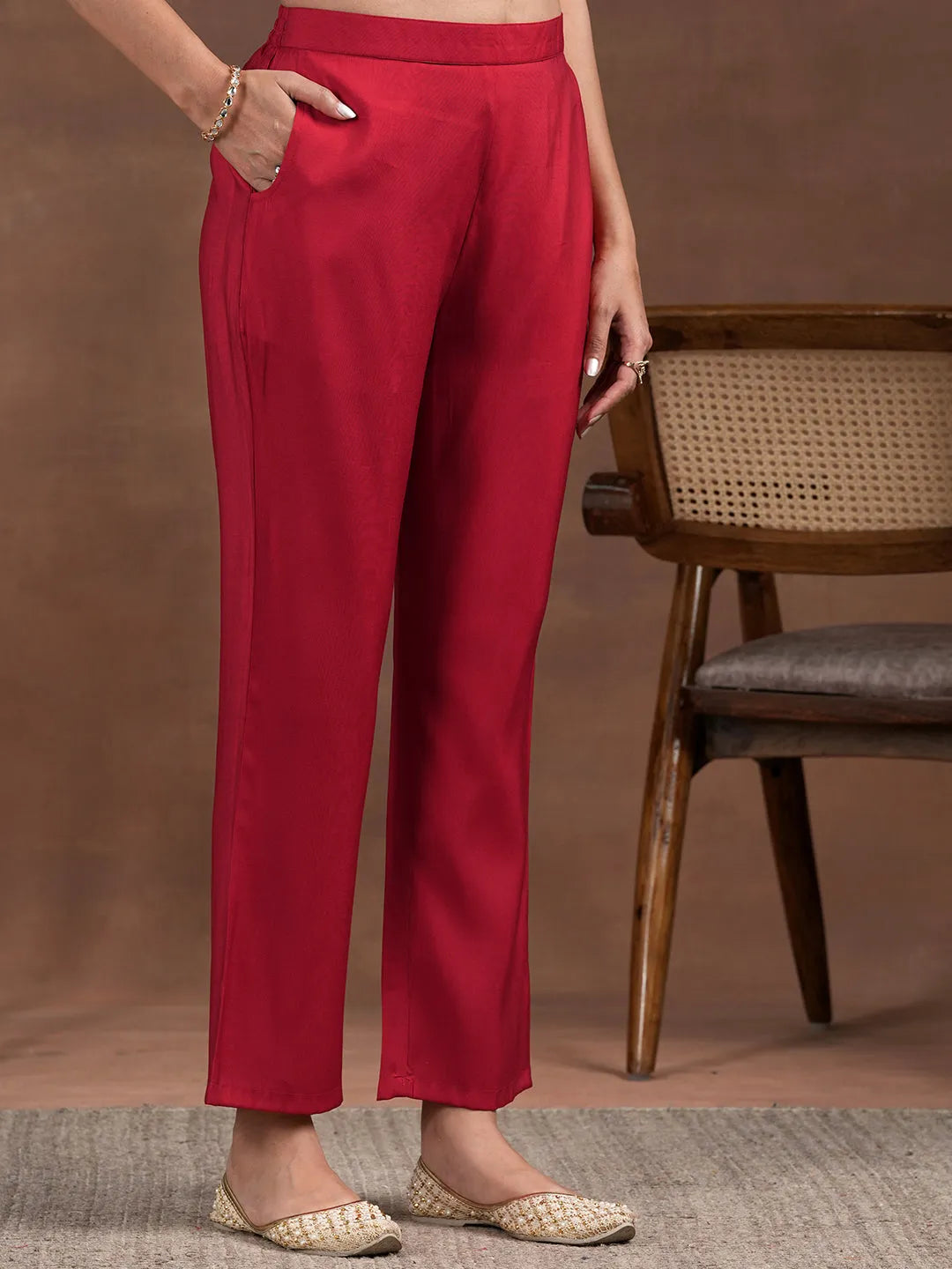  Red Printed Silk Blend Straight Suit With Dupatta 
