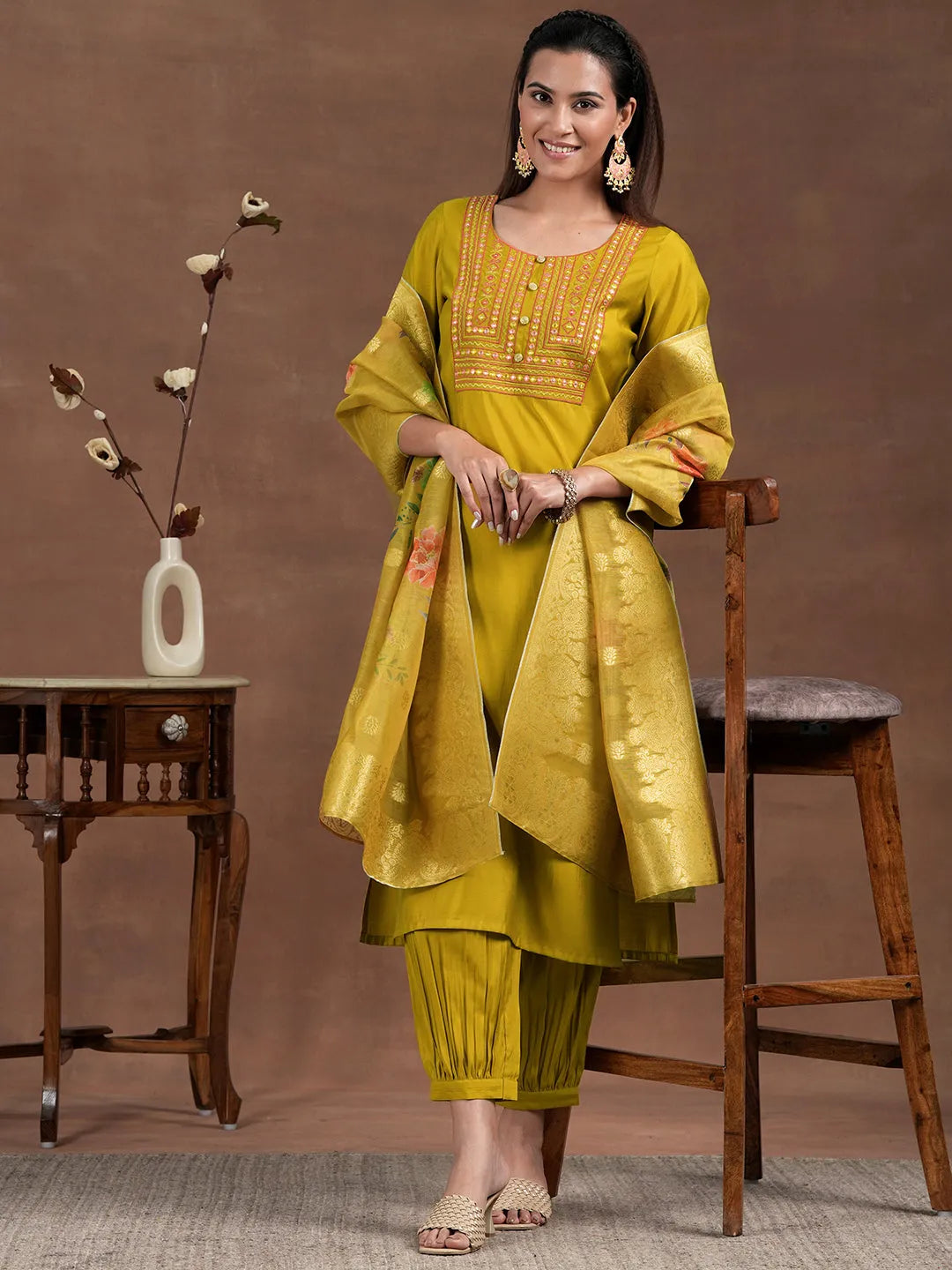 libas Mustard Yoke Design Silk Blend Straight Suit With Dupatta-picture-55