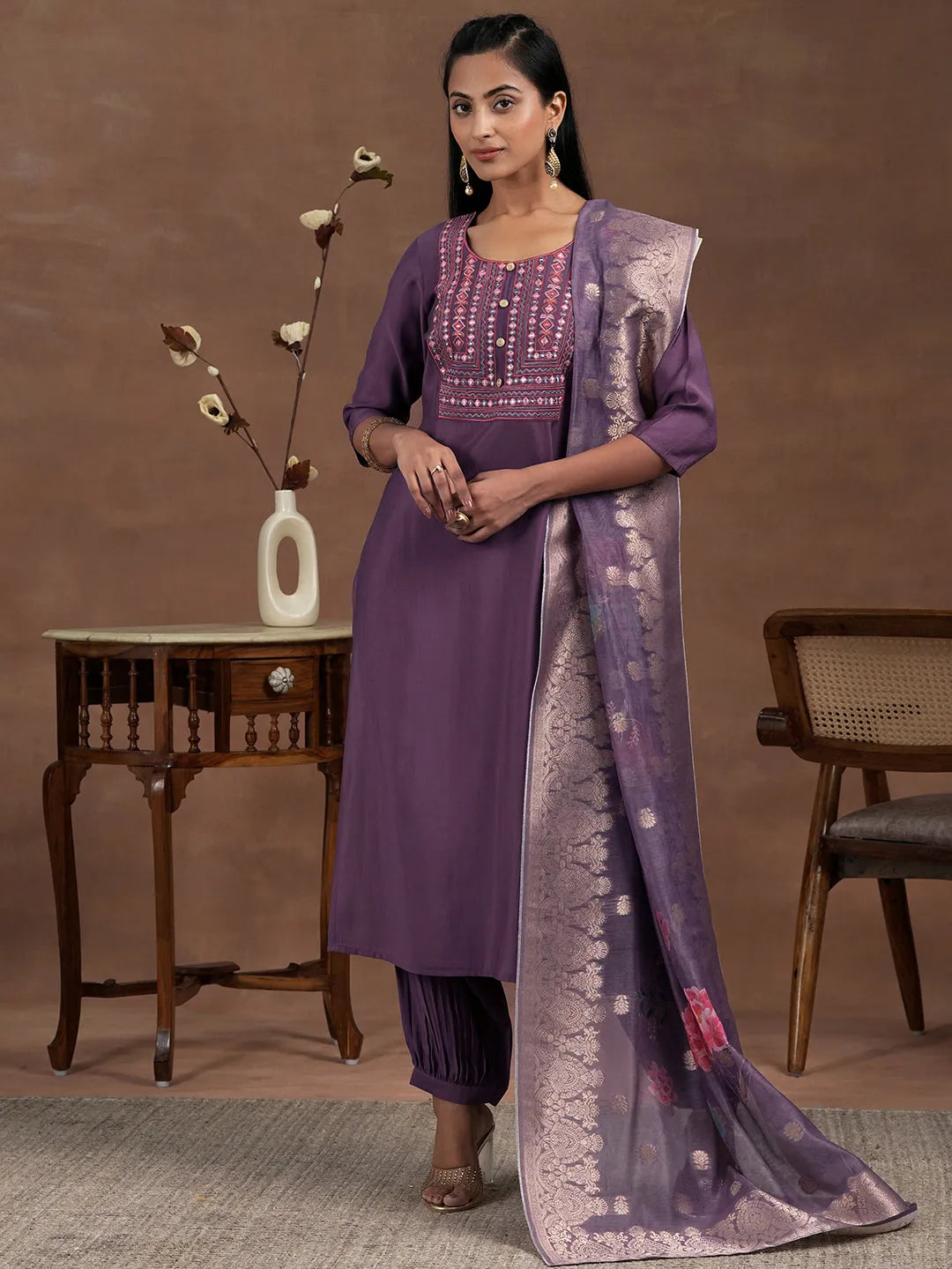 libas Purple Yoke Design Silk Blend Straight Suit With Dupatta-picture-59