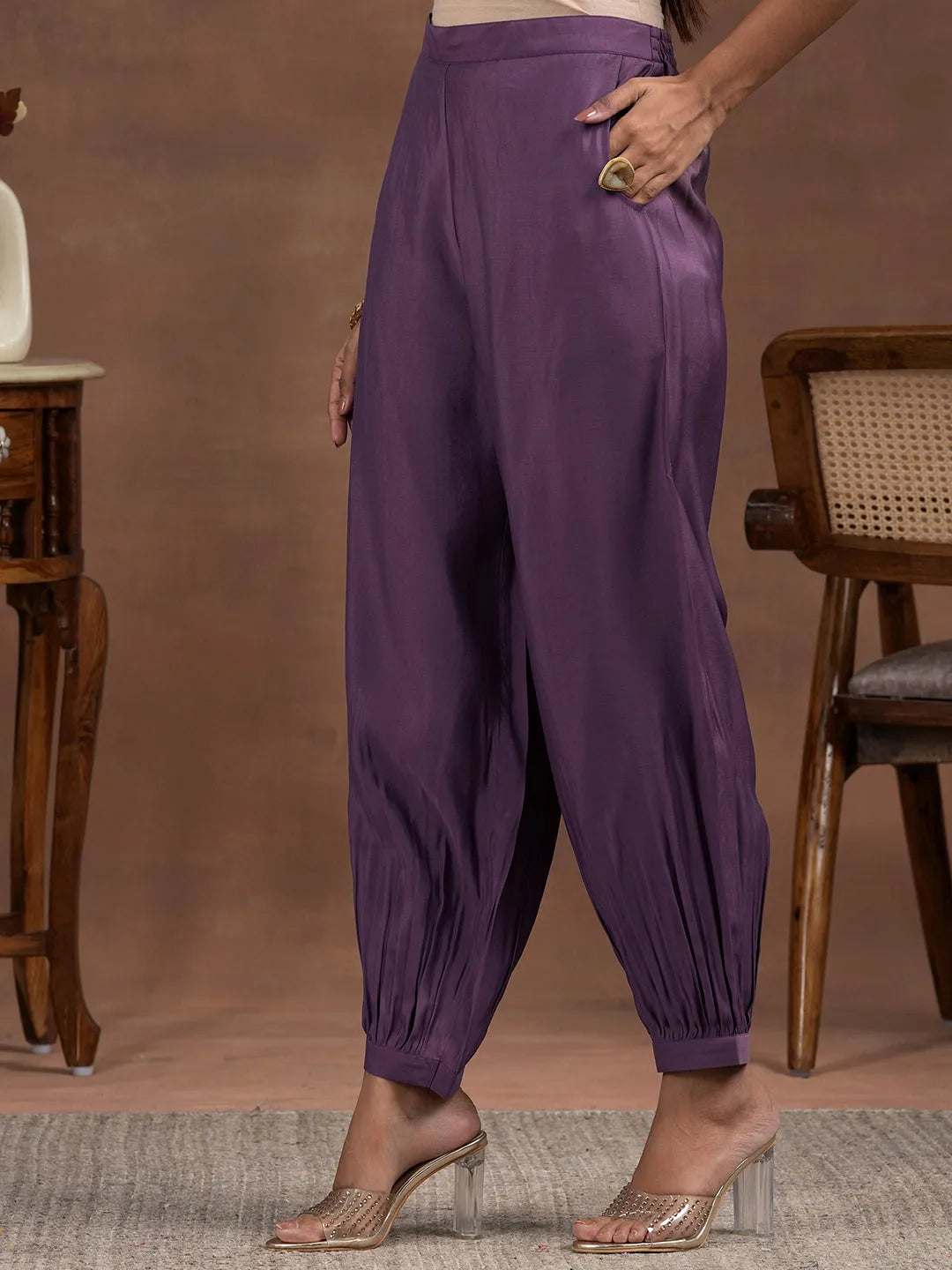  Purple Yoke Design Silk Blend Straight Suit With Dupatta 