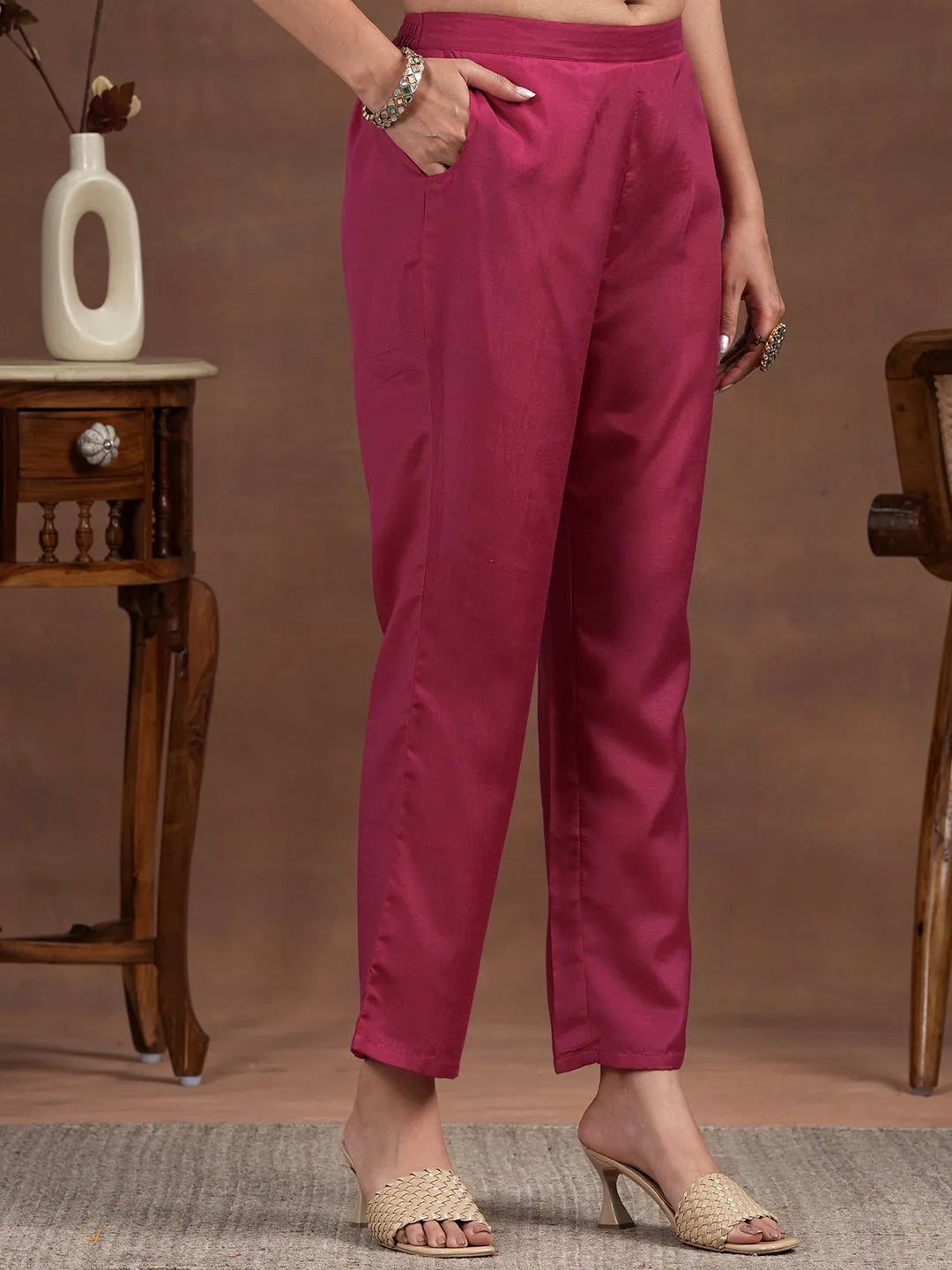  Pink Printed Silk Blend Straight Suit With Dupatta 