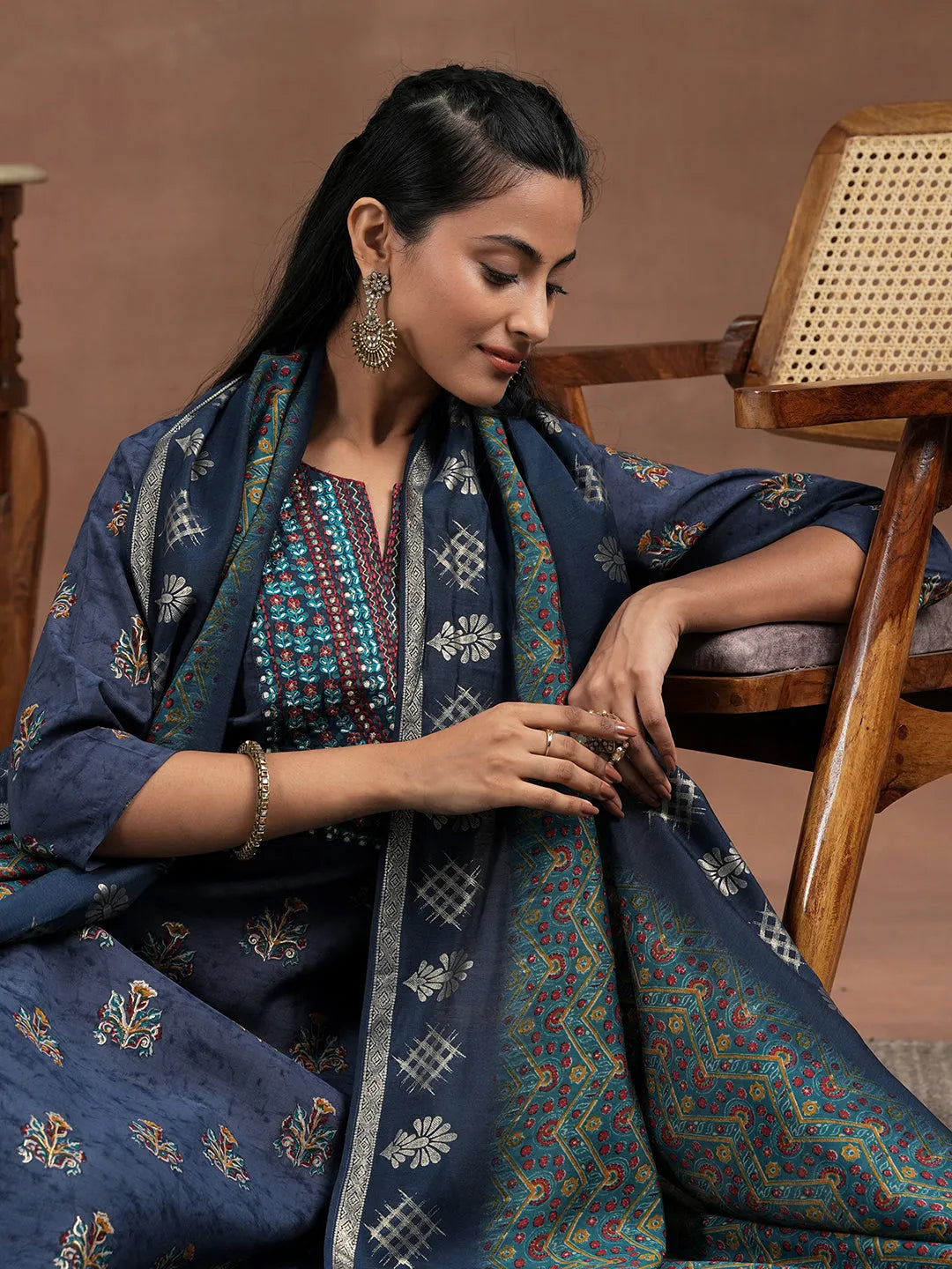 libas Blue Printed Silk Blend Straight Suit With Dupatta-picture-46