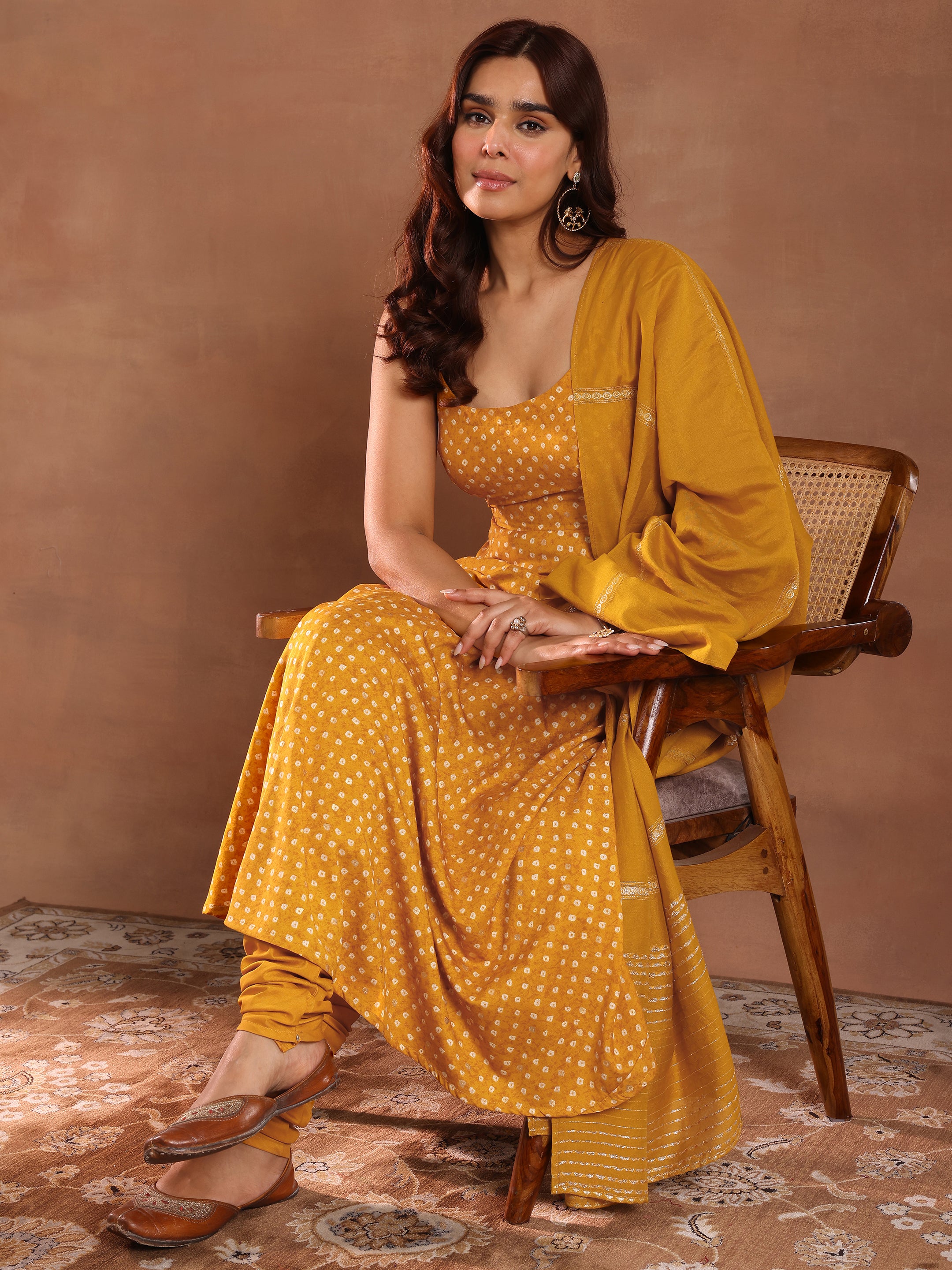 libas Mustard Printed Rayon Anarkali Suit With Dupatta-picture-17