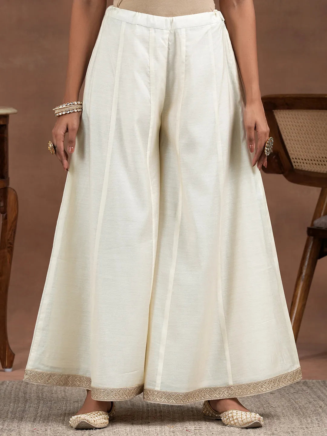  Off White Woven Design Chanderi Silk Straight Suit With Dupatta 